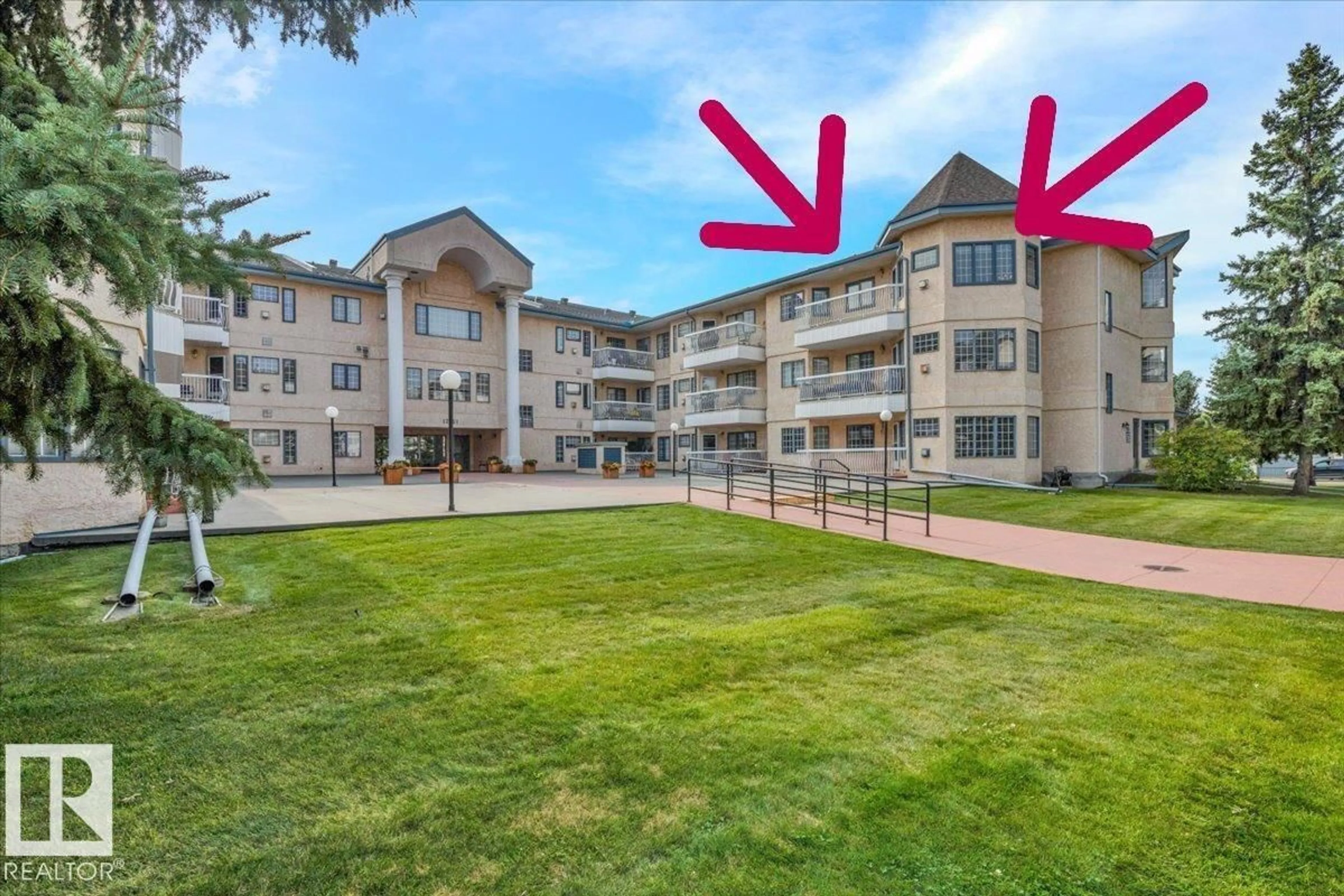 A pic from outside/outdoor area/front of a property/back of a property/a pic from drone, mountain view for #303 - 17151 94A AV NW, Edmonton Alberta T5Z5Z9