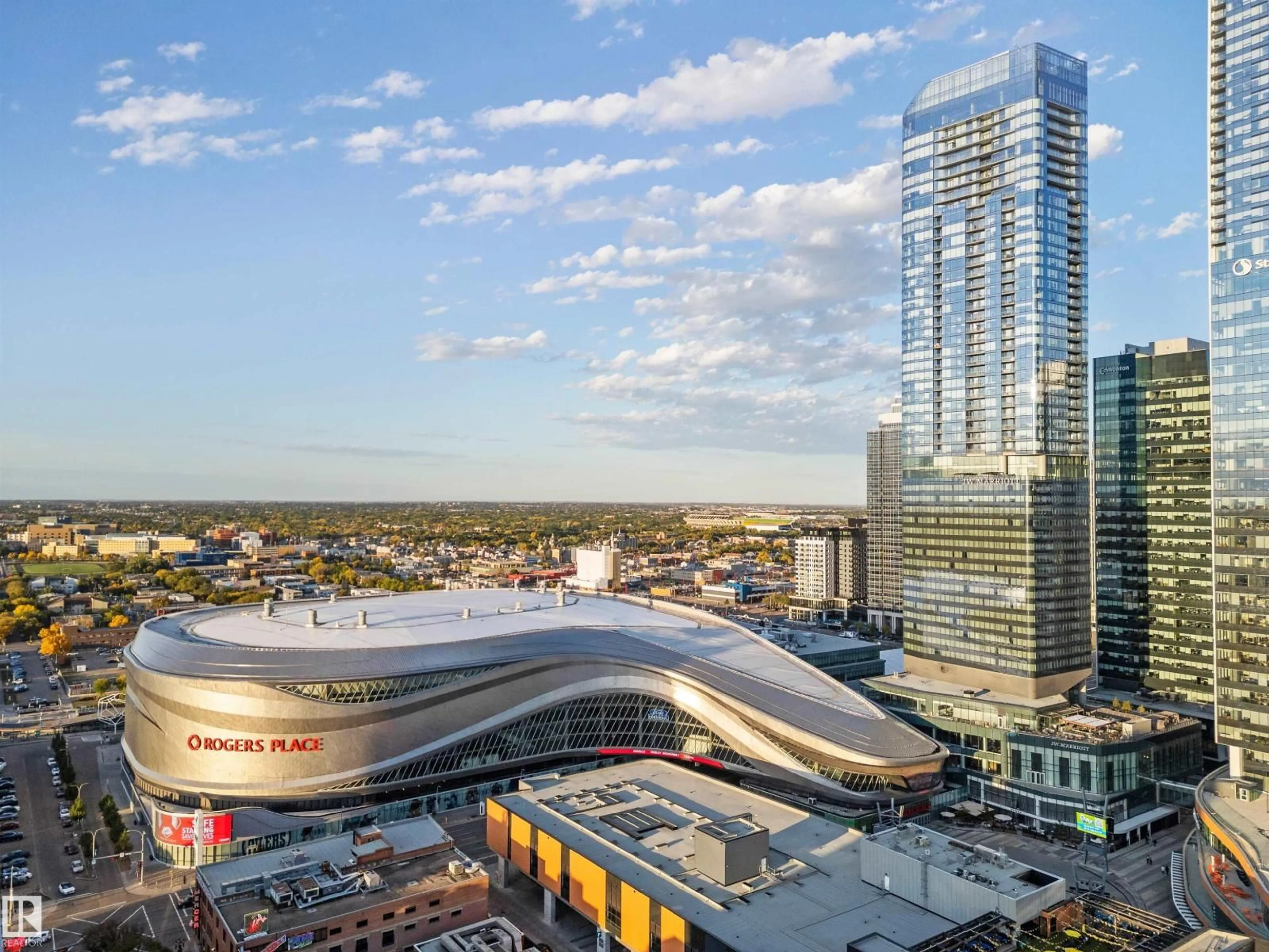 A pic from outside/outdoor area/front of a property/back of a property/a pic from drone, city buildings view from balcony for 10360 - 3511 102 ST NW, Edmonton Alberta T5J0K6