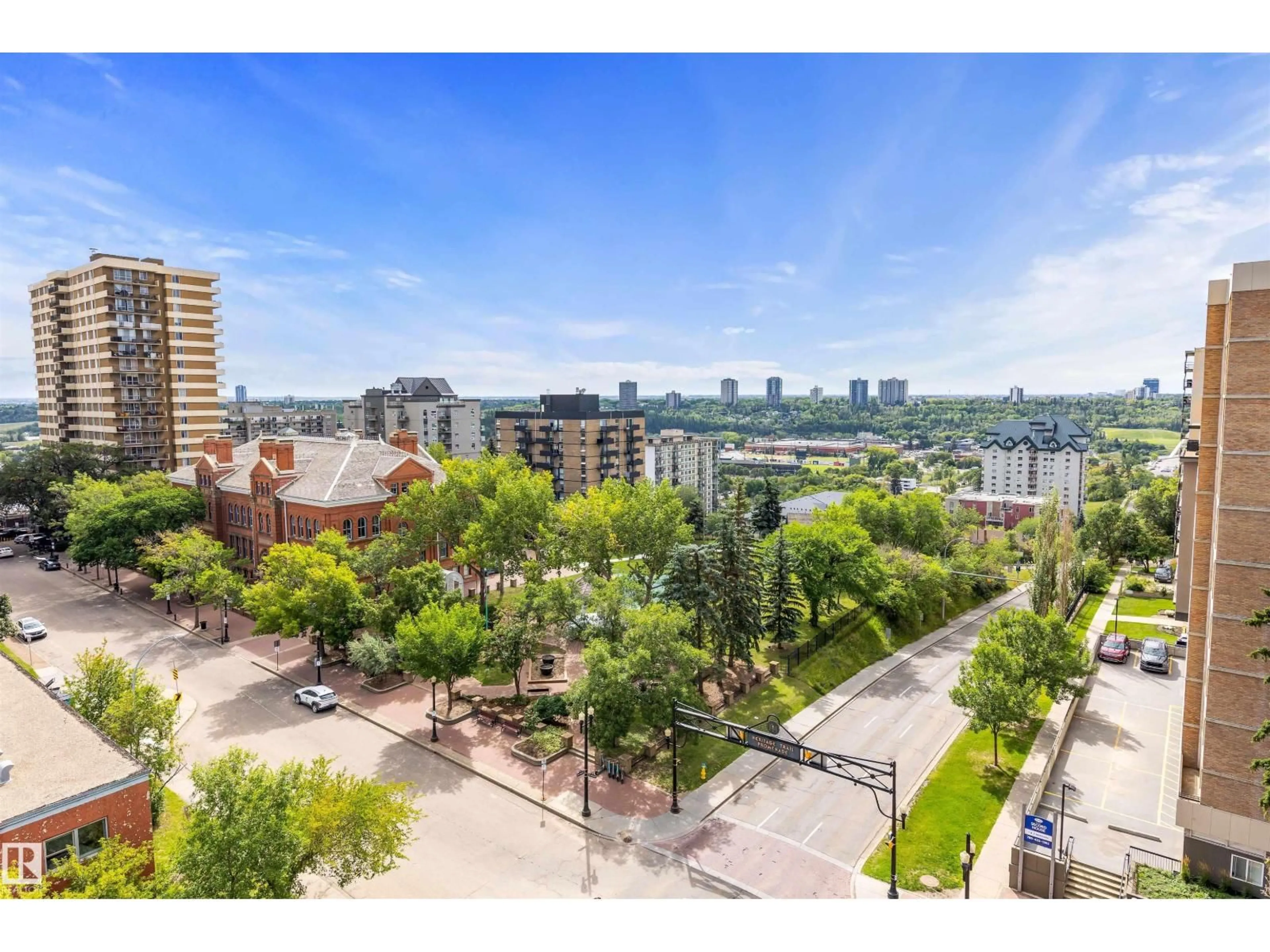 A pic from outside/outdoor area/front of a property/back of a property/a pic from drone, city buildings view from balcony for 901 - 10504 99 AV, Edmonton Alberta T5K1B2