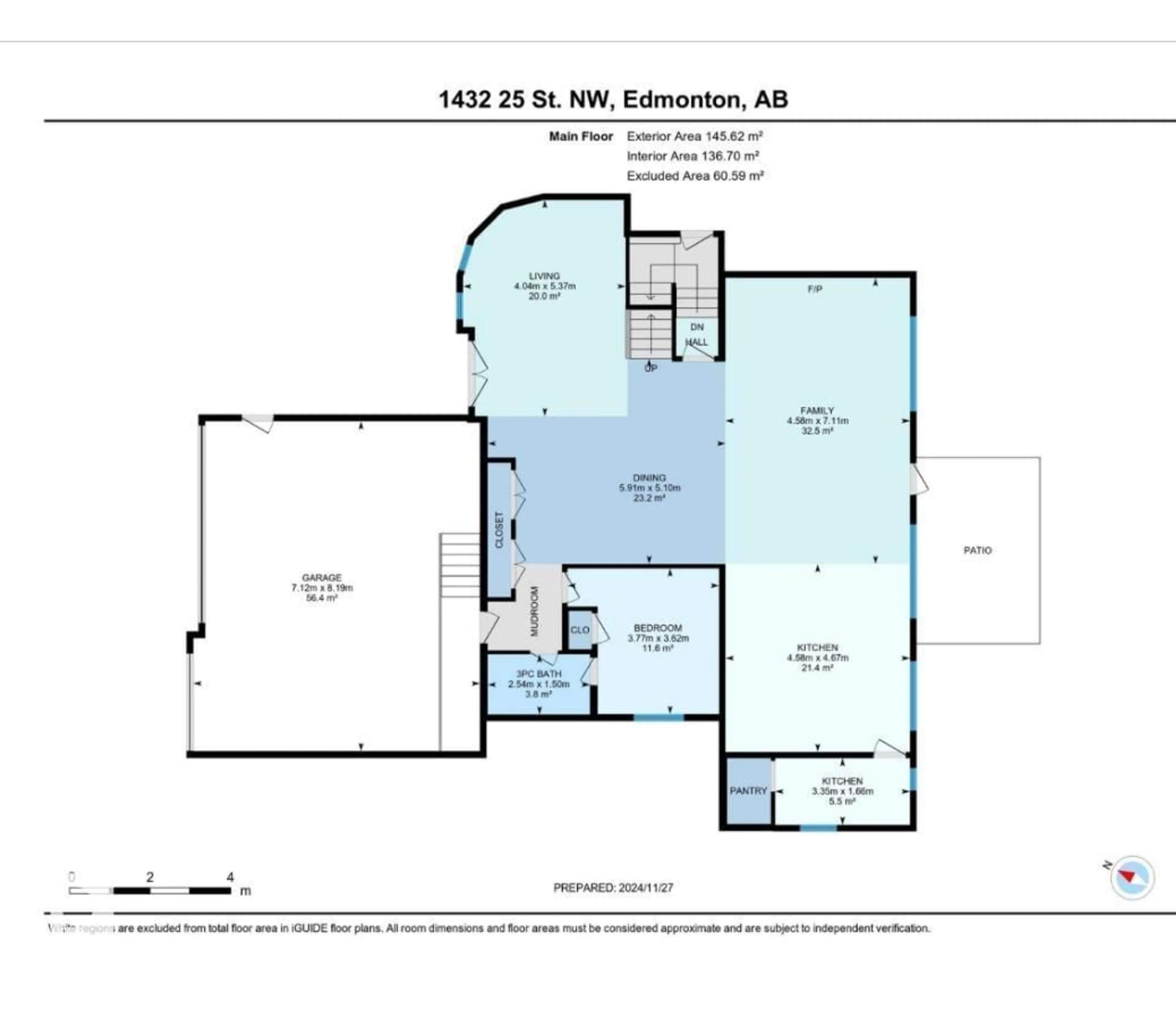 Floor plan for 1432 25 ST, Edmonton Alberta T6T1Z9