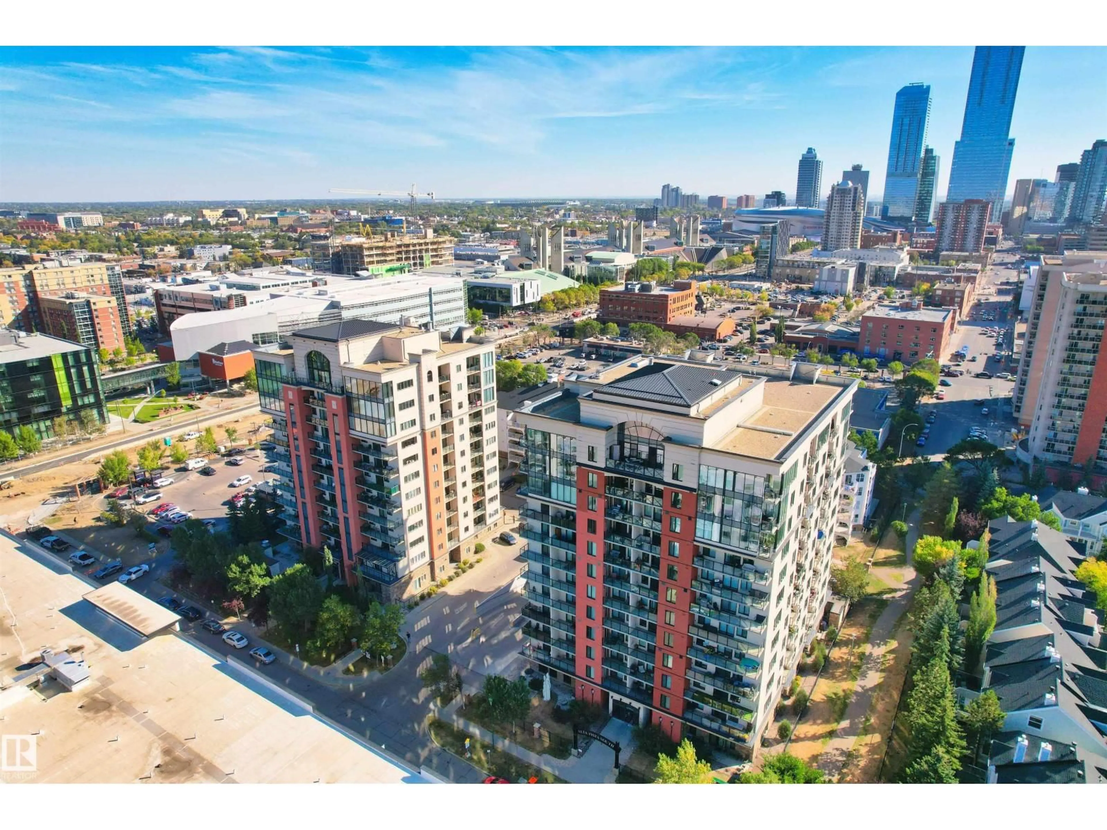A pic from outside/outdoor area/front of a property/back of a property/a pic from drone, city buildings view from balcony for #802 - 10303 111 ST, Edmonton Alberta T5K0C6