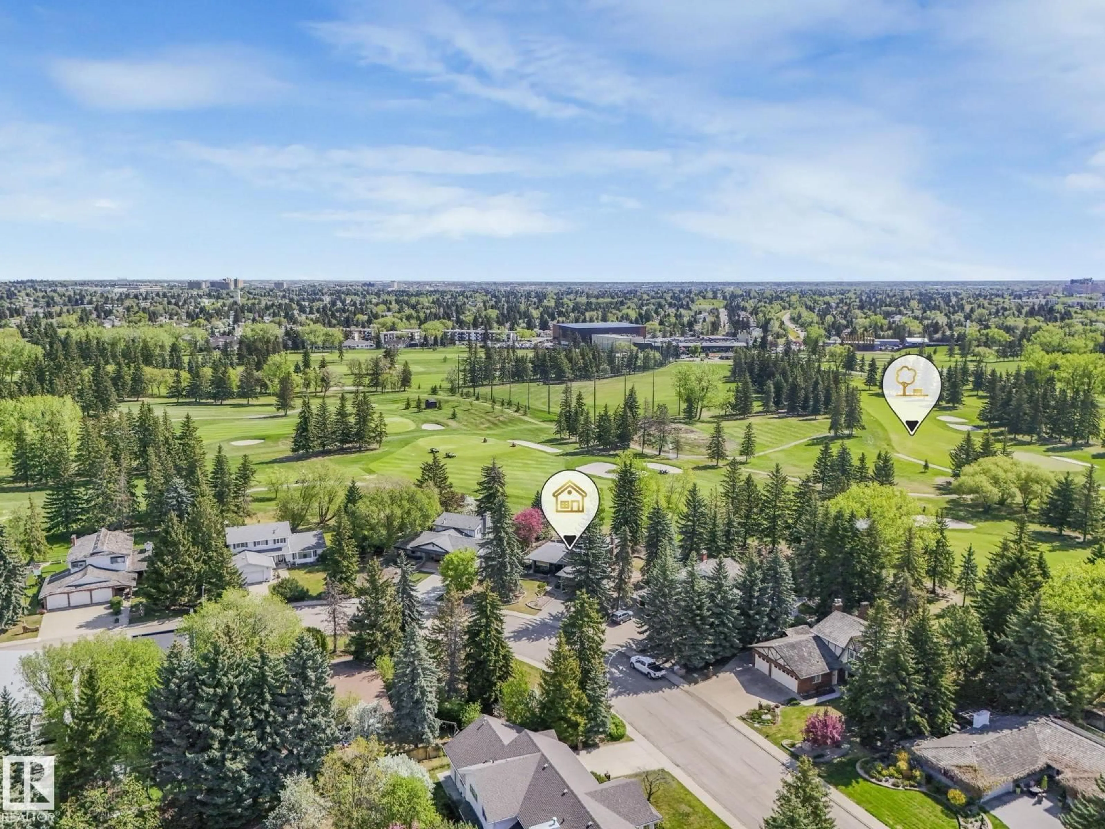 A pic from outside/outdoor area/front of a property/back of a property/a pic from drone, forest/trees view for 123 FAIRWAY DR, Edmonton Alberta T6J2C2