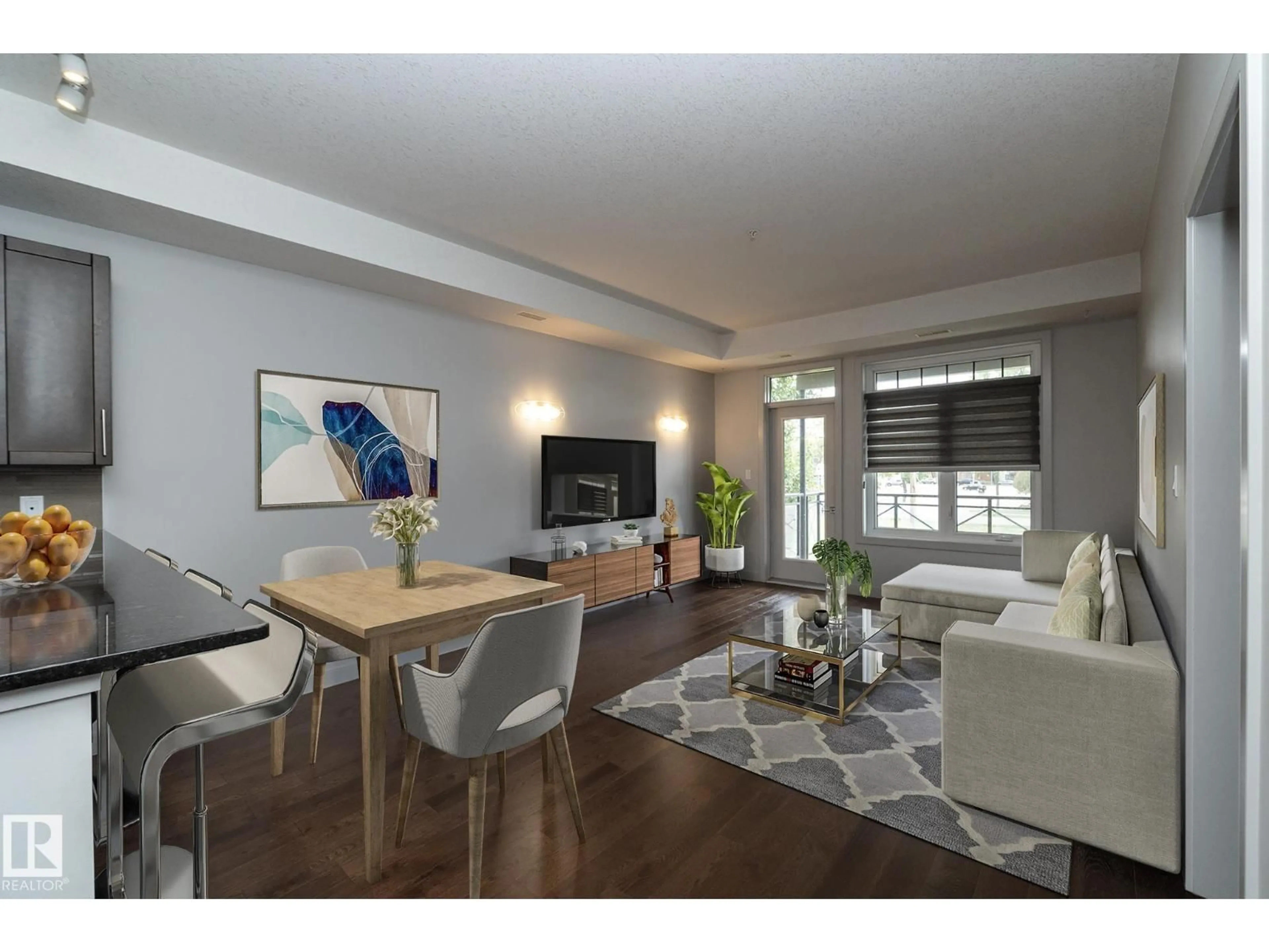 Living room with furniture, wood/laminate floor for #213 - 10811 72 AV, Edmonton Alberta T6E1A4