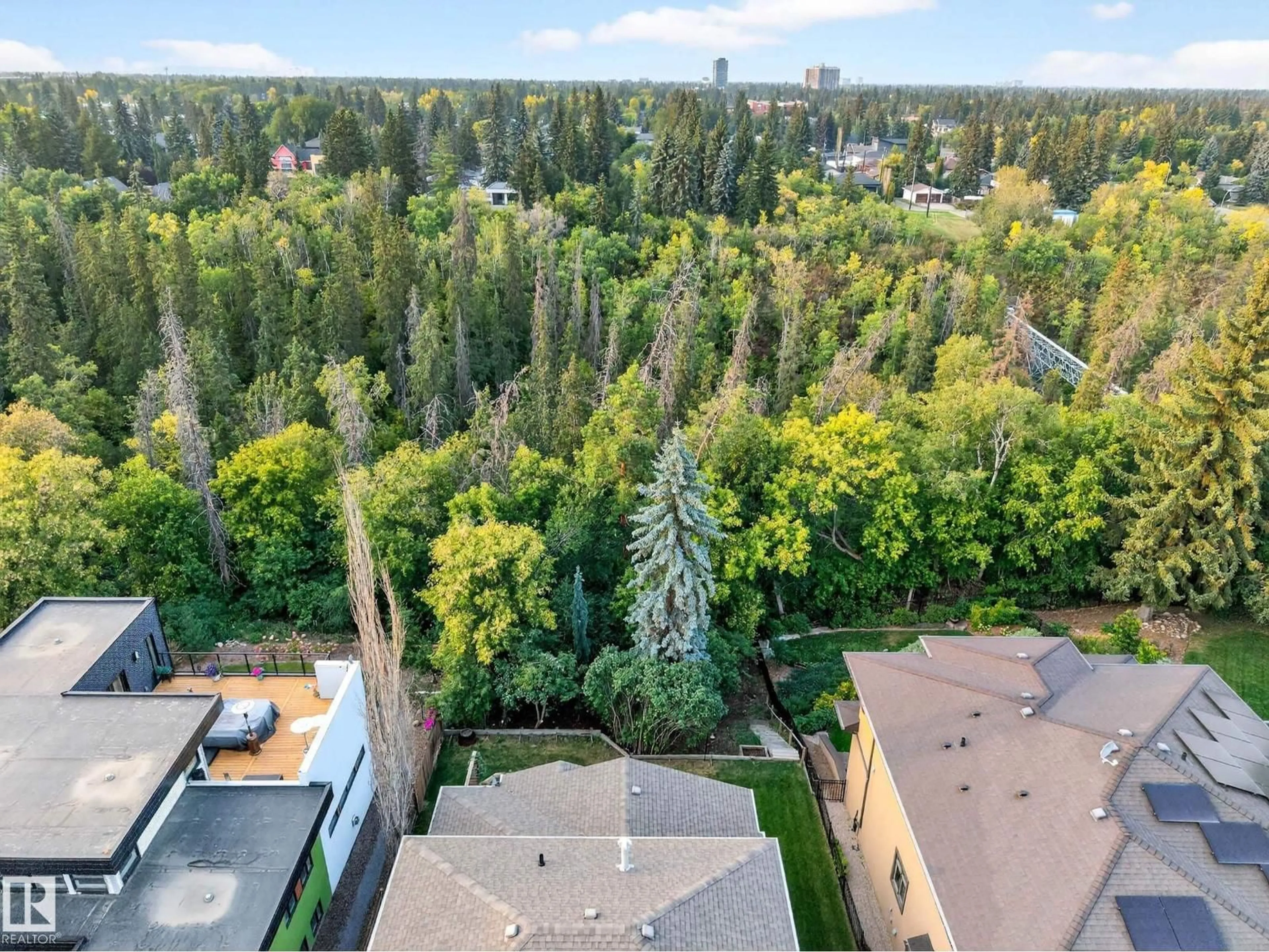 A pic from outside/outdoor area/front of a property/back of a property/a pic from drone, forest/trees view for 14304 92A AV, Edmonton Alberta T5R5E2