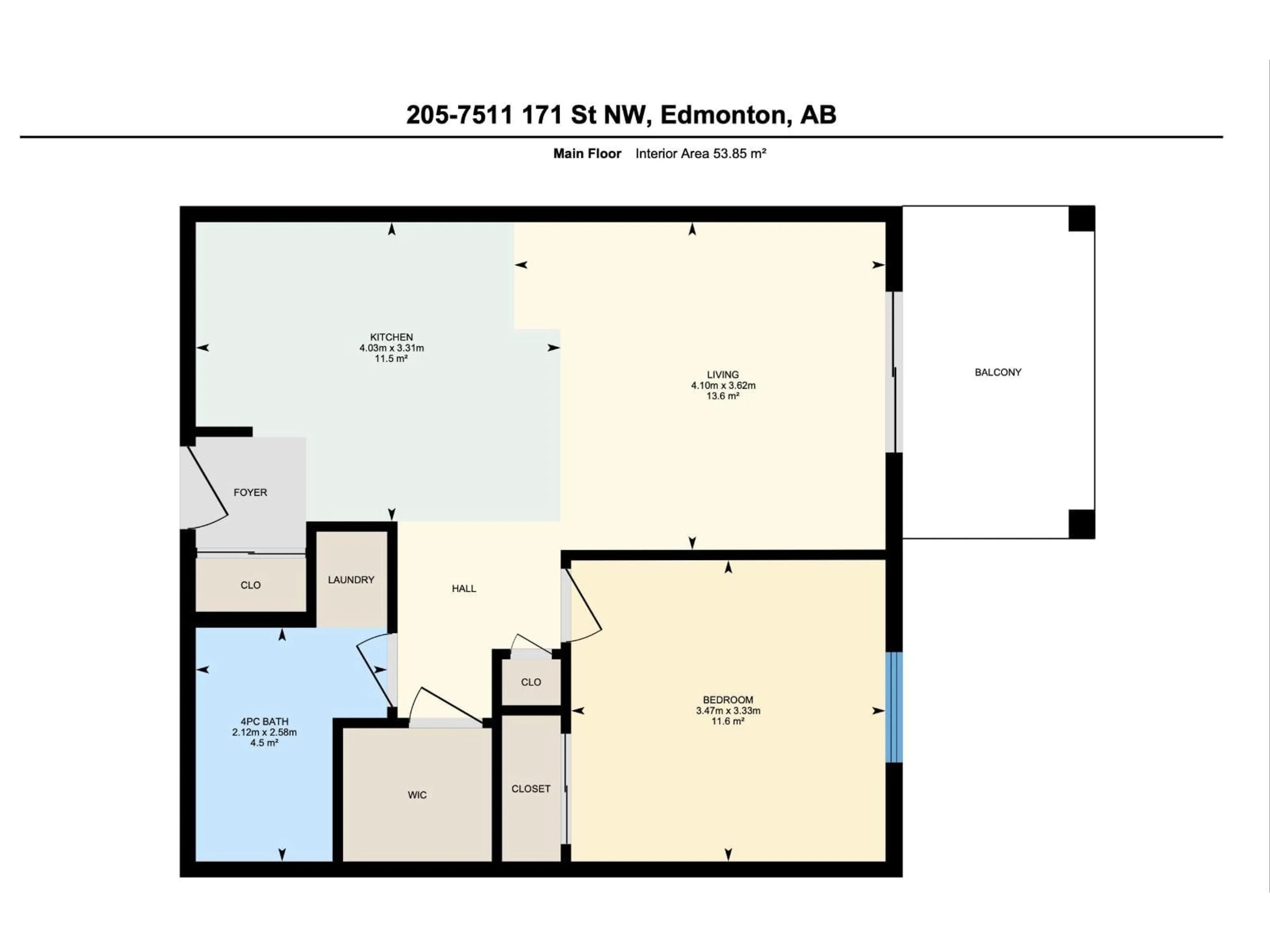 Floor plan for 205 - 7511 171 ST, Edmonton Alberta T5T6S7