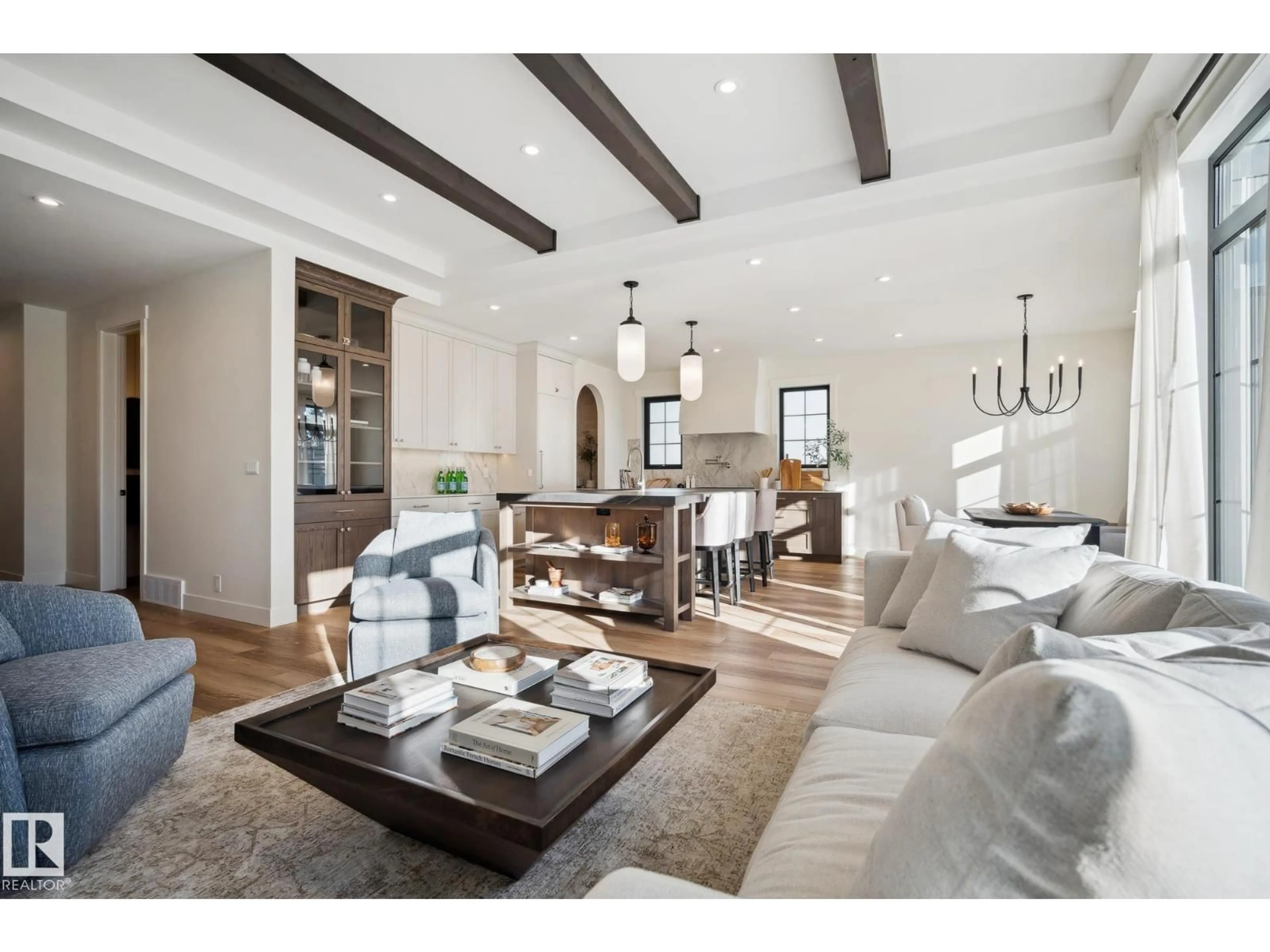 Living room with furniture, wood/laminate floor for 12 NEWBURY CI, Sherwood Park Alberta T8B0E8
