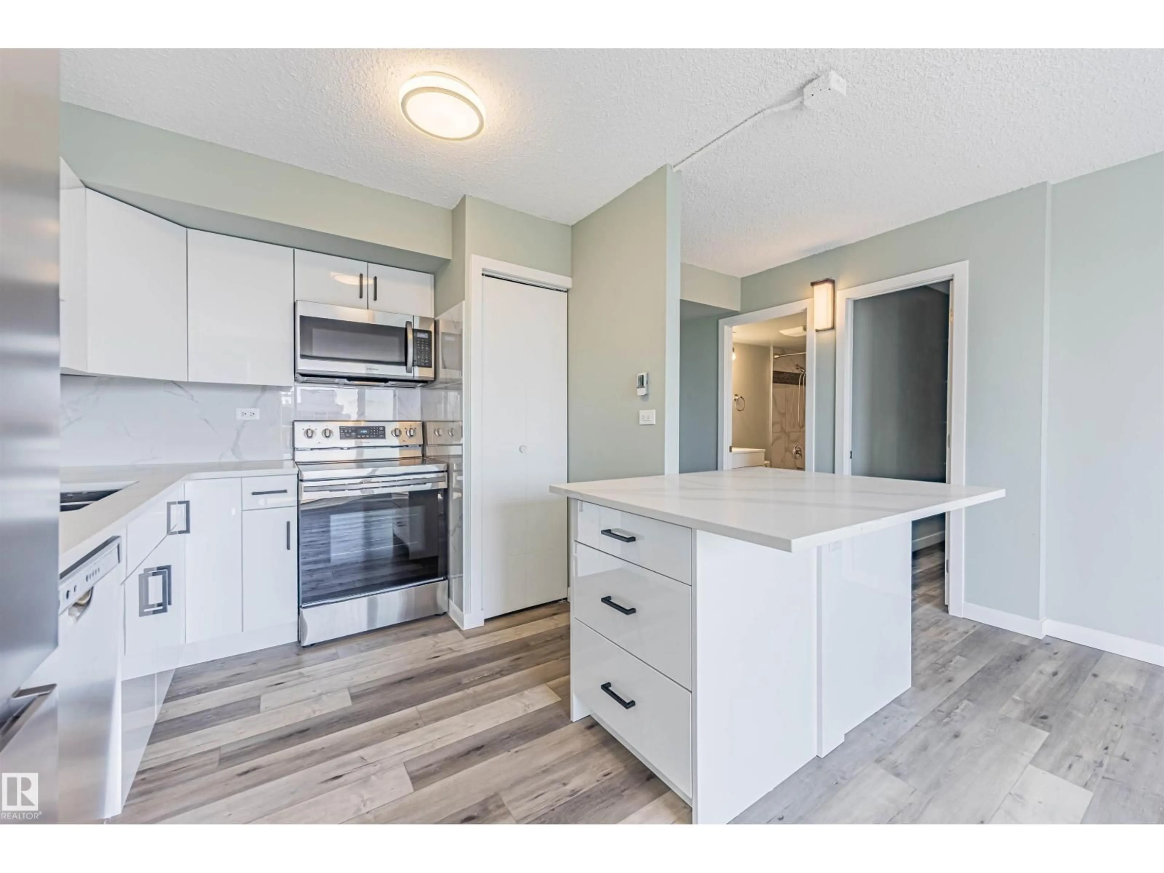 Open concept kitchen, wood/laminate floor for 10150 - 1705 117 ST, Edmonton Alberta T5K2J2
