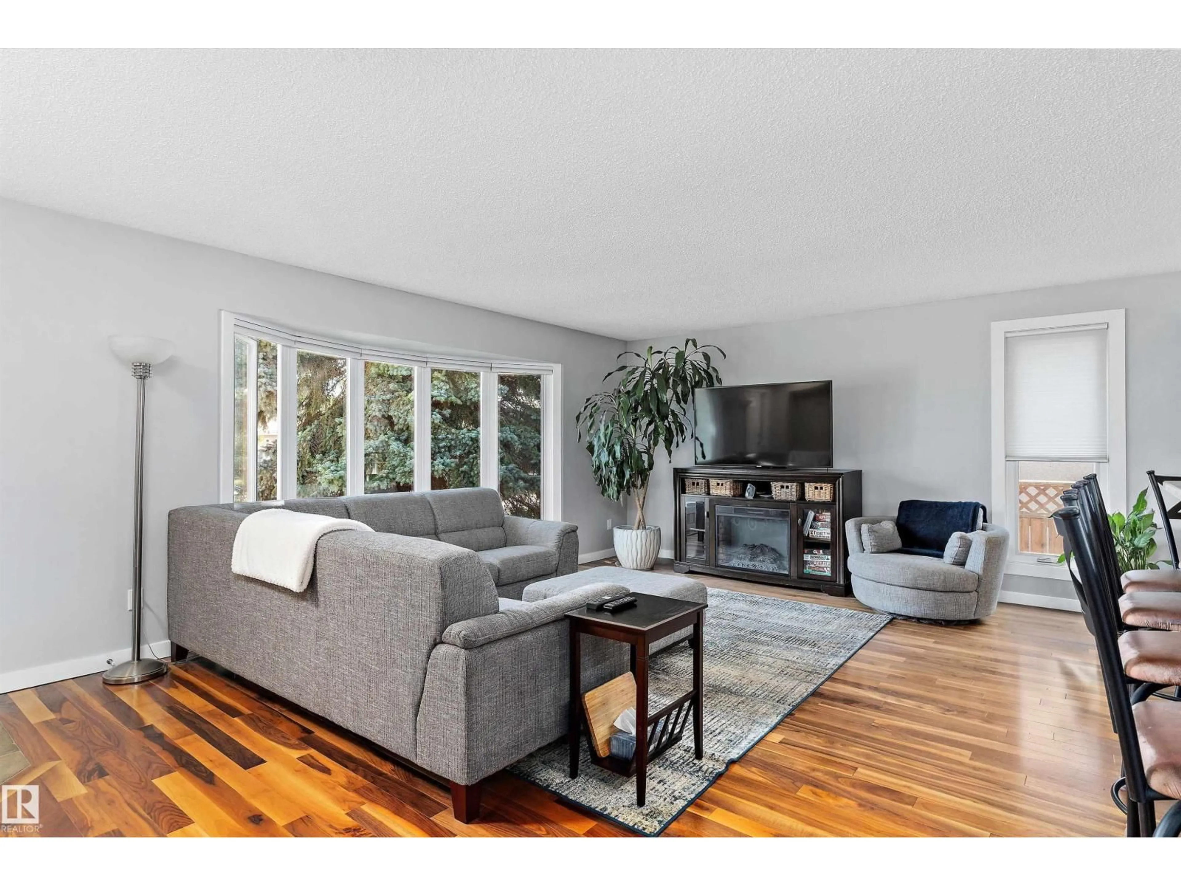 Living room with furniture, wood/laminate floor for 11174 35 AV, Edmonton Alberta T6J3N1