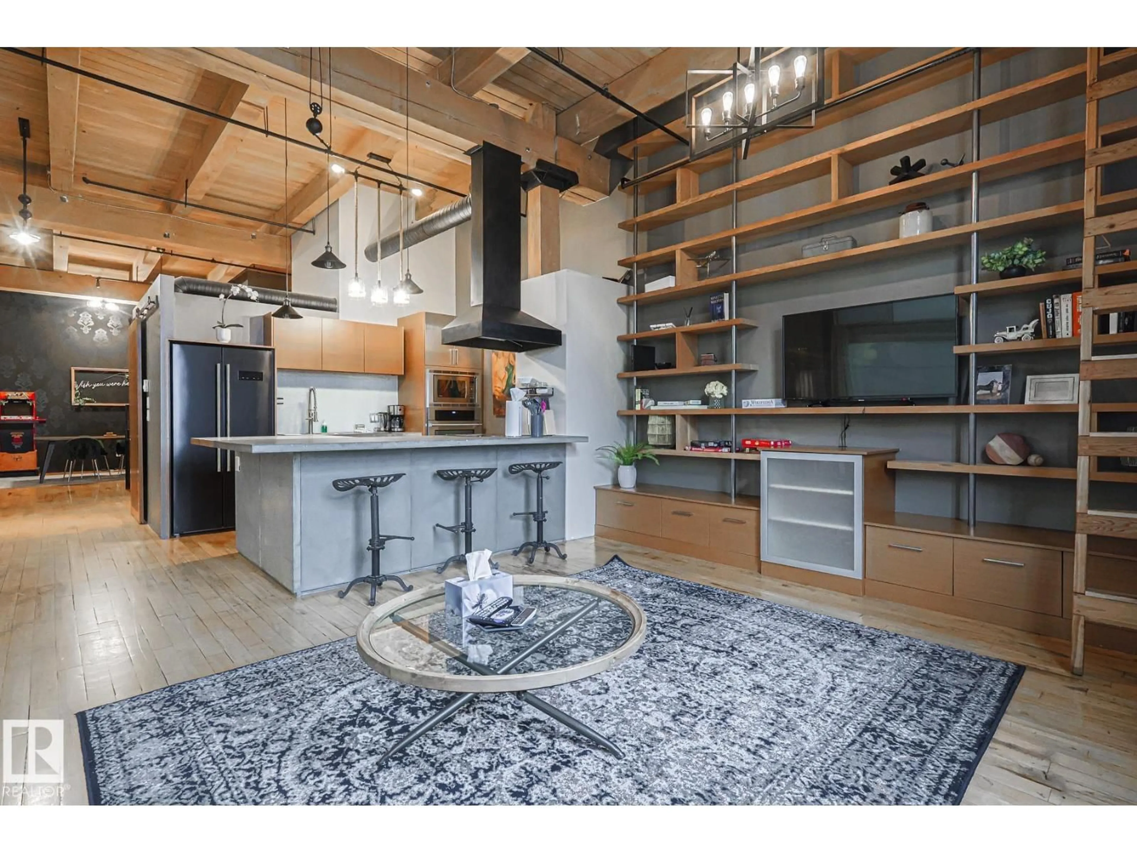 Open concept kitchen, wood/laminate floor for 118 - 10309 107 ST NW, Edmonton Alberta T5J1K3