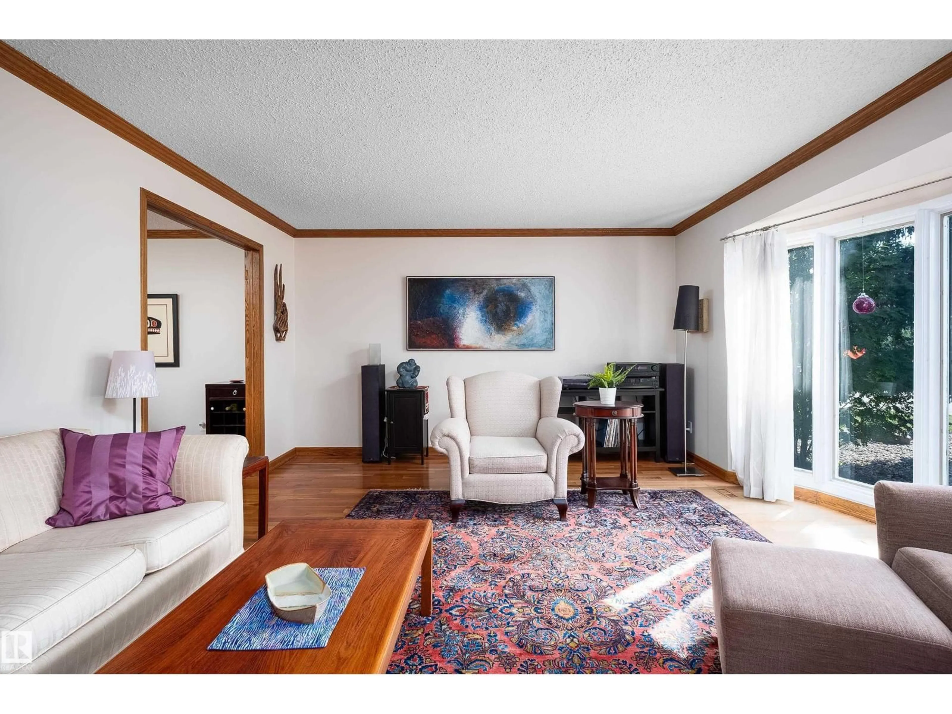 Living room with furniture, wood/laminate floor for 279 WESTRIDGE RD, Edmonton Alberta T5T1C2