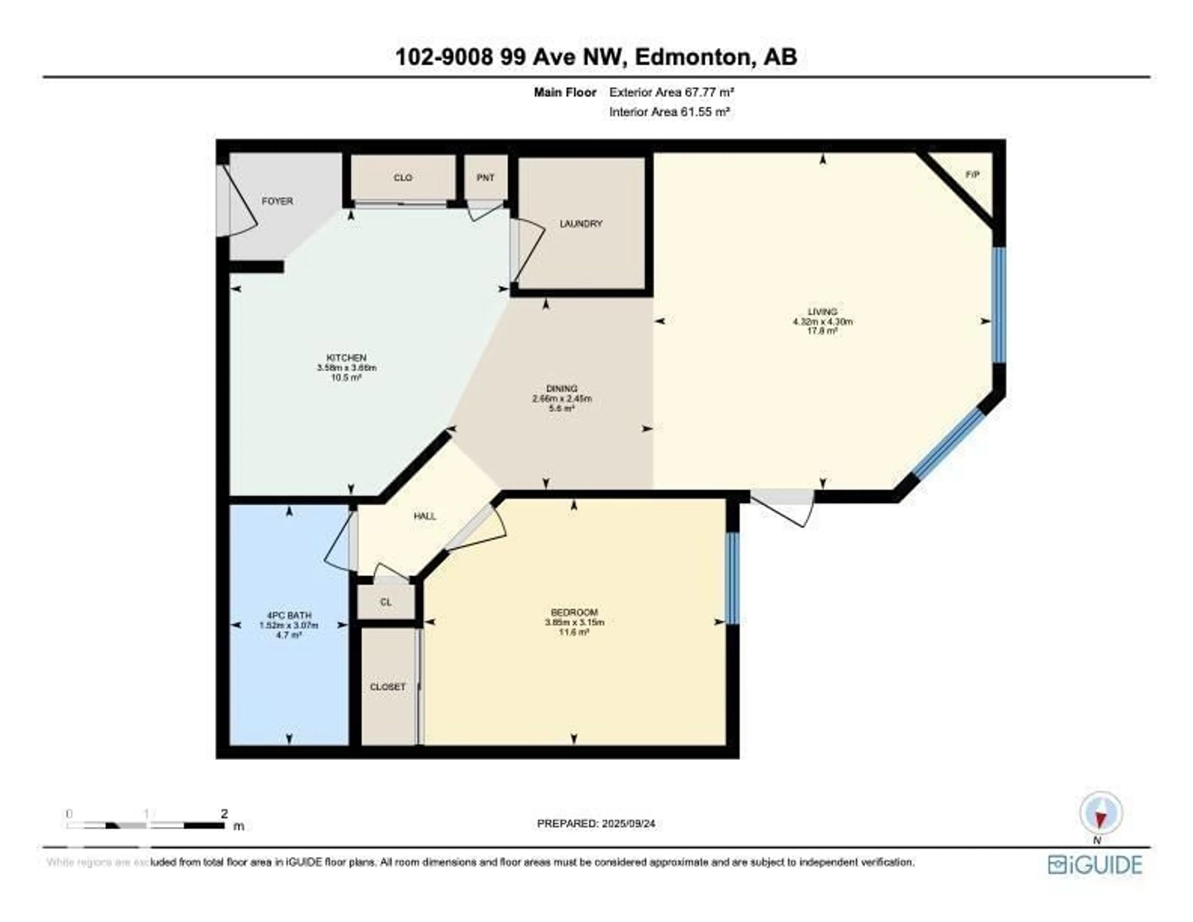 Floor plan for #102 - 9008 99 AV, Edmonton Alberta T5H4M6