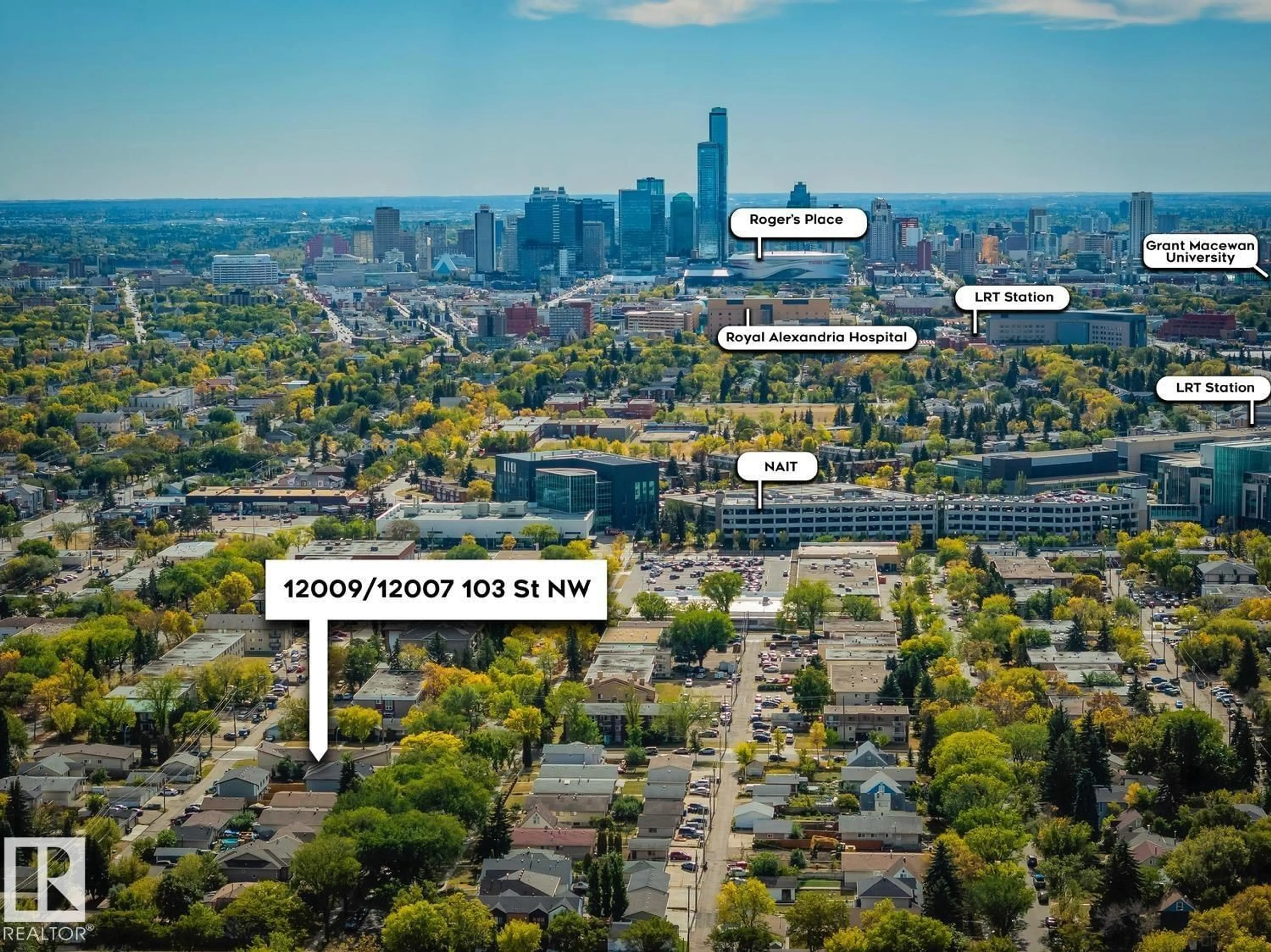 A pic from outside/outdoor area/front of a property/back of a property/a pic from drone, city buildings view from balcony for 12007/12009 103 ST, Edmonton Alberta T5G2J7