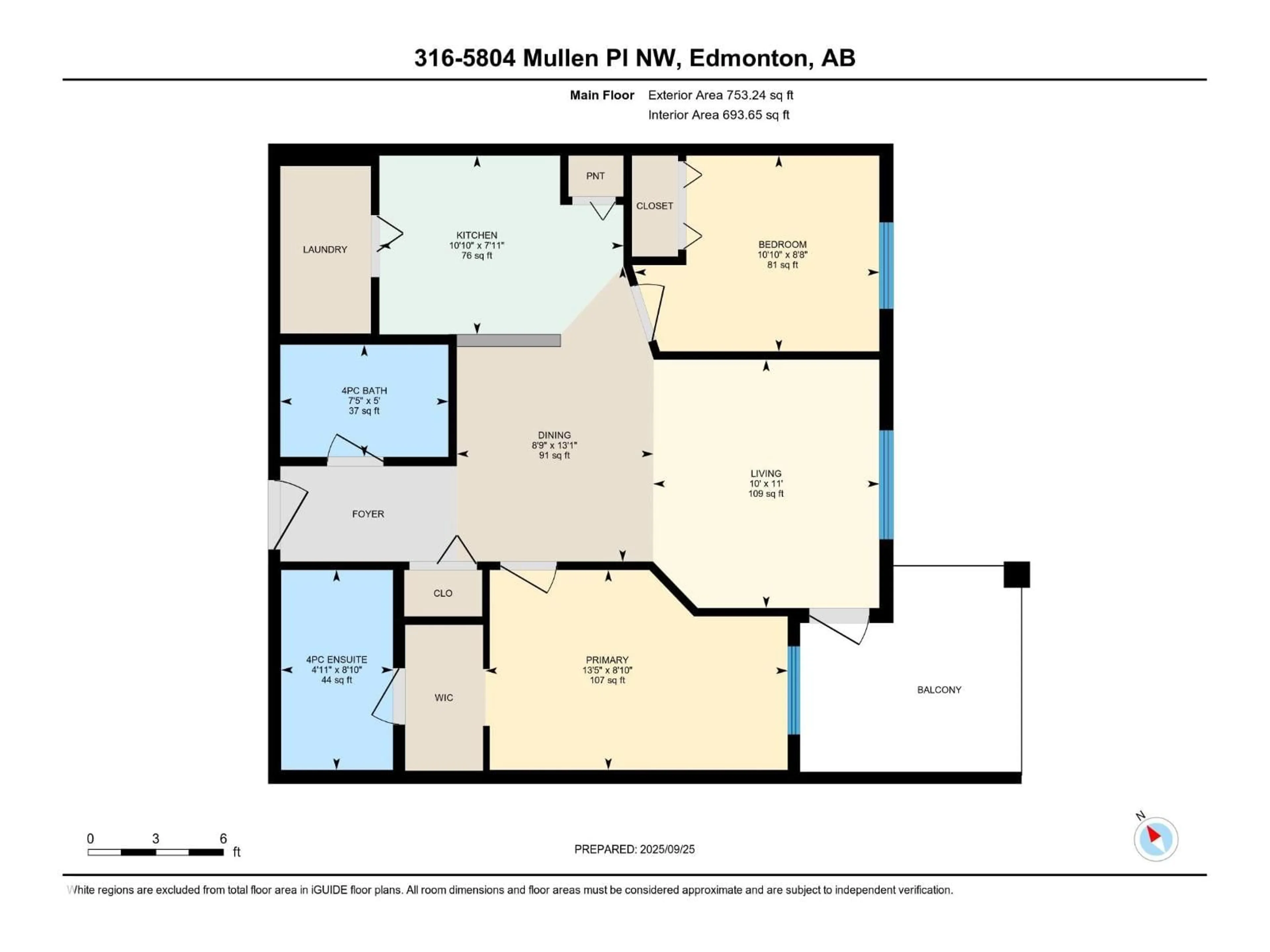 Floor plan for 5804 - 316 MULLEN PL, Edmonton Alberta T6R0W3