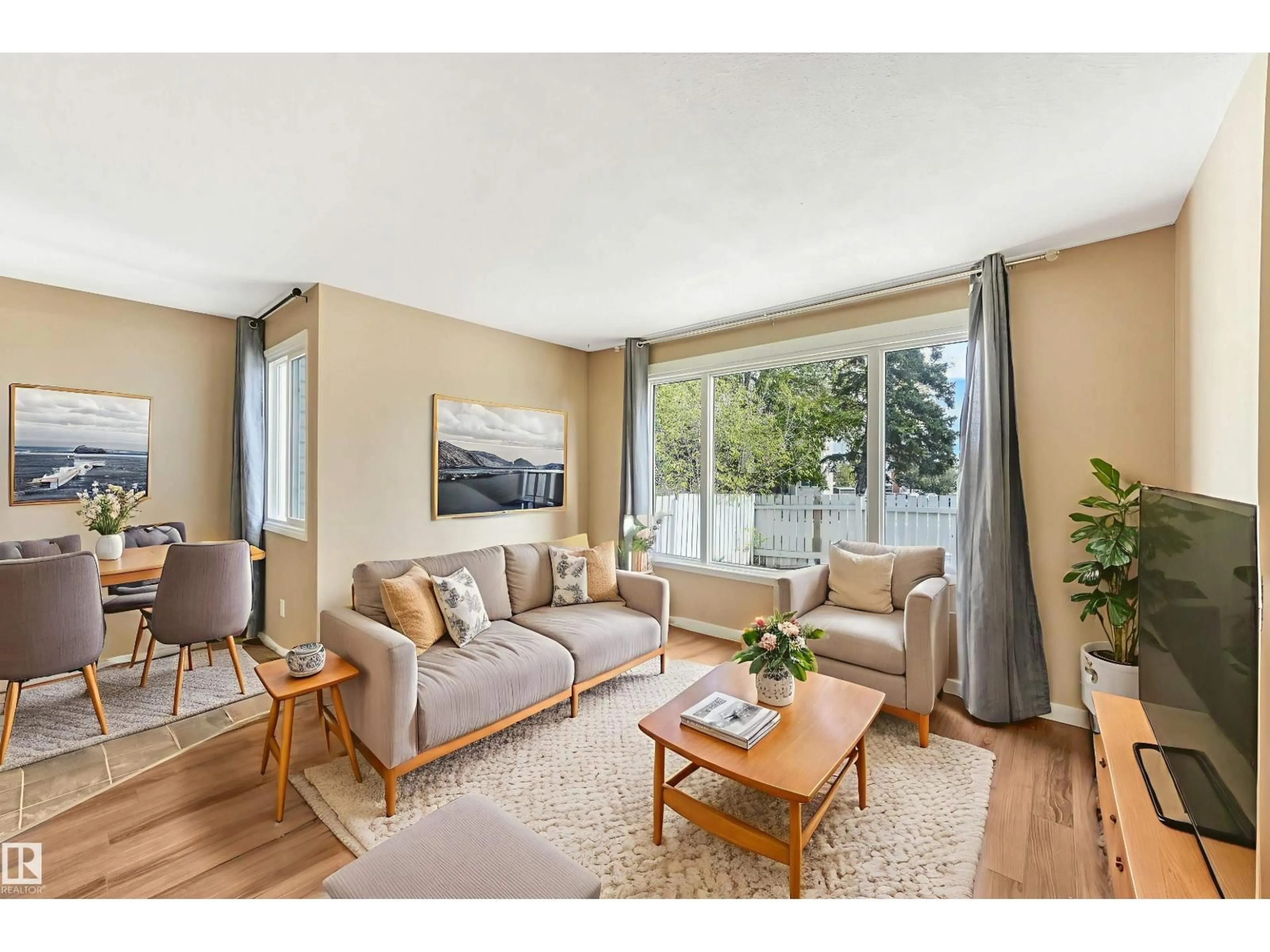 Living room with furniture, wood/laminate floor for 5 AMBERLY CO, Edmonton Alberta T5A2H9