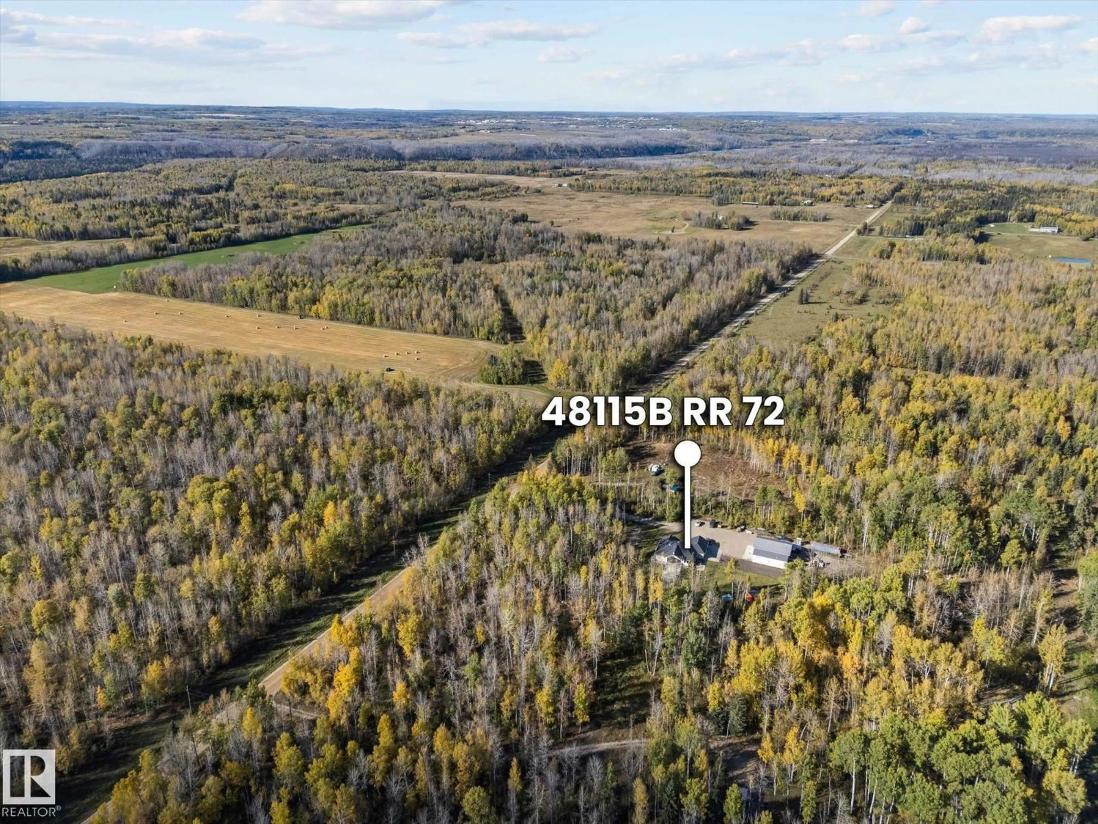A pic from outside/outdoor area/front of a property/back of a property/a pic from drone, forest/trees view for 48115B RGE ROAD 72, Rural Brazeau County Alberta T7A2A2