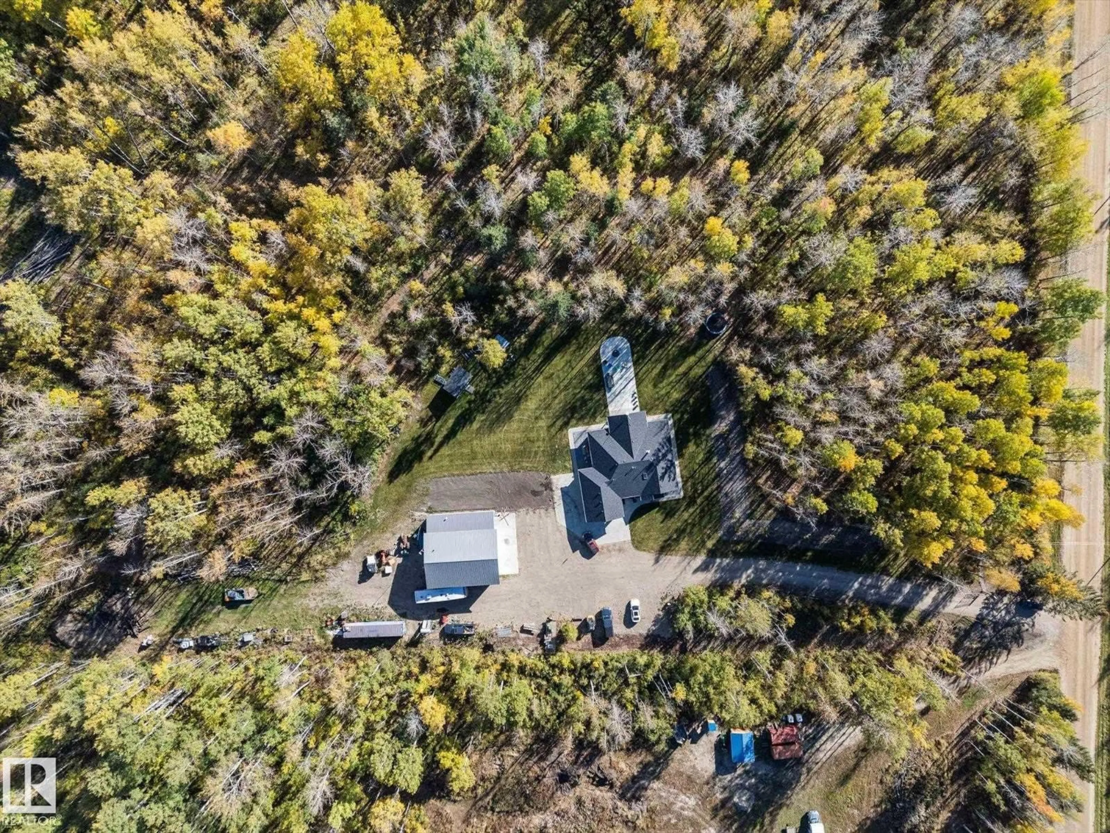A pic from outside/outdoor area/front of a property/back of a property/a pic from drone, forest/trees view for 48115B RGE ROAD 72, Rural Brazeau County Alberta T7A2A2