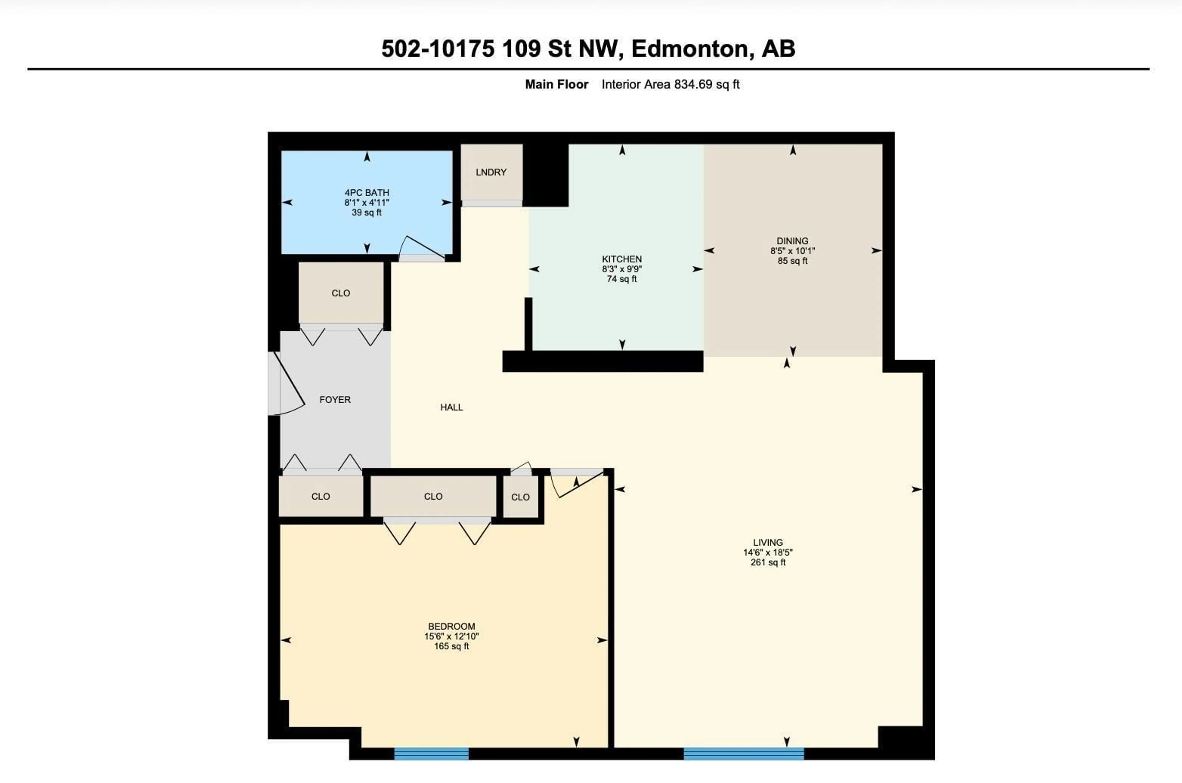 Floor plan for #502 - 10175 109 ST NW, Edmonton Alberta T5J3P2