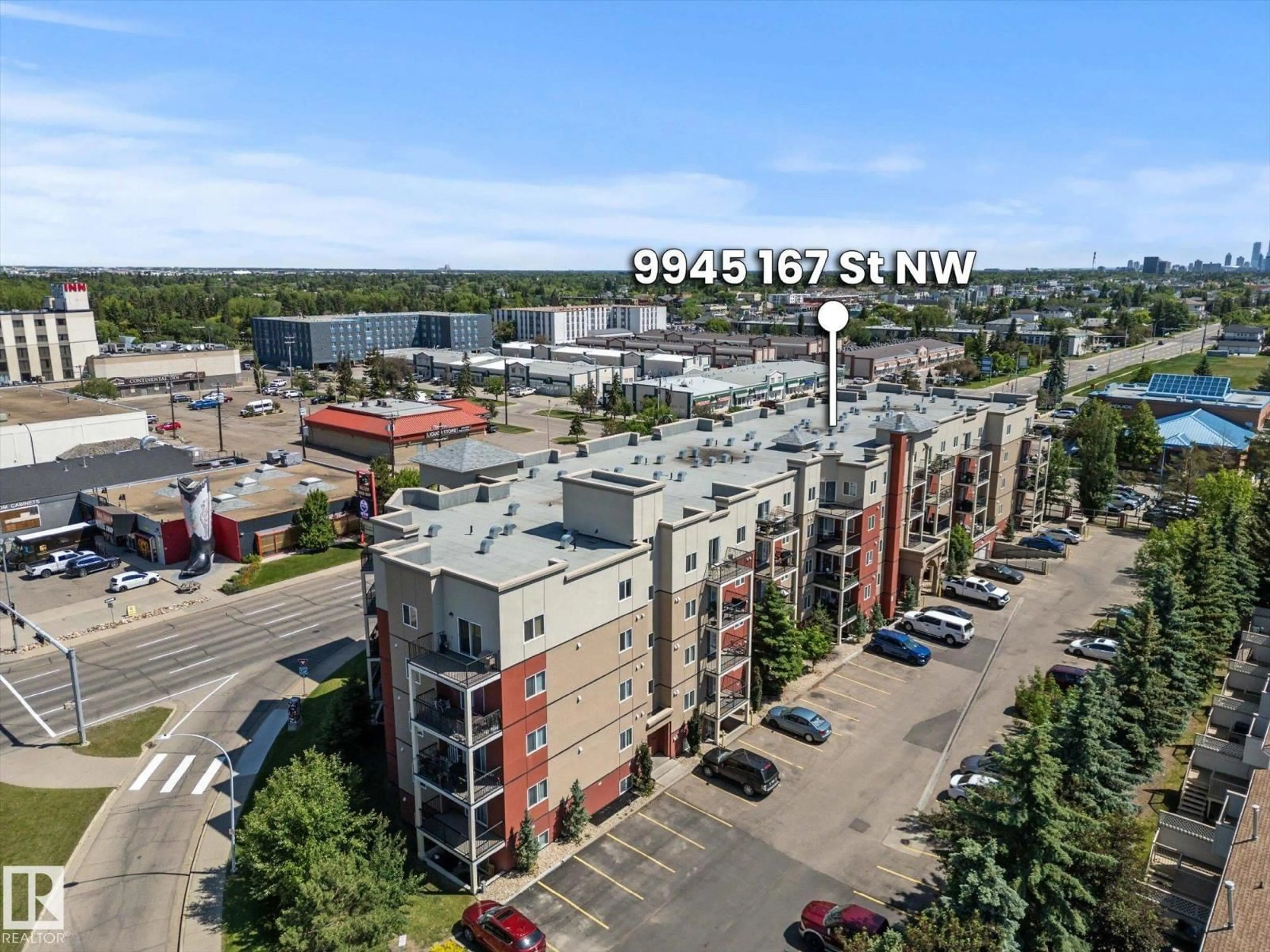 A pic from outside/outdoor area/front of a property/back of a property/a pic from drone, city buildings view from balcony for #112 - 9945 167 ST, Edmonton Alberta T5P0K5