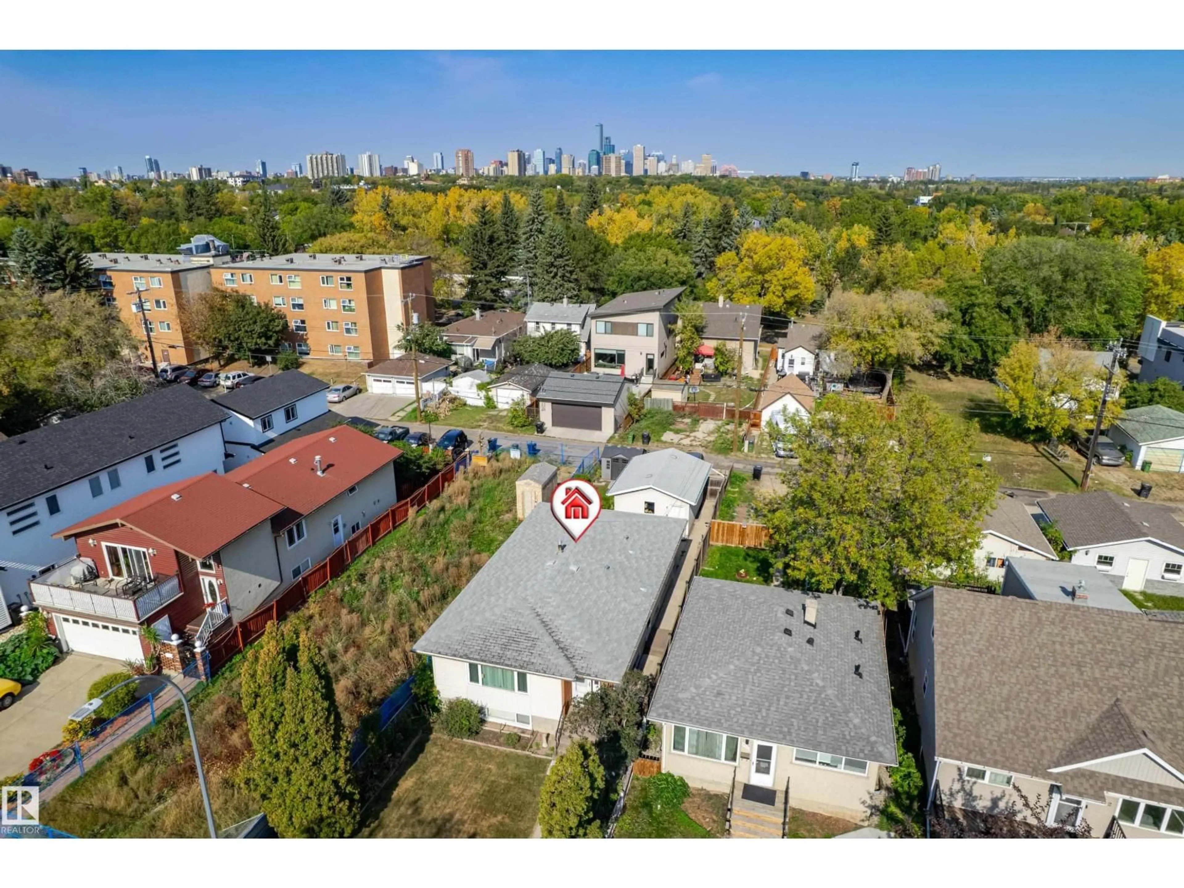 A pic from outside/outdoor area/front of a property/back of a property/a pic from drone, city buildings view from balcony for 9718 76 AV, Edmonton Alberta T6E1K3