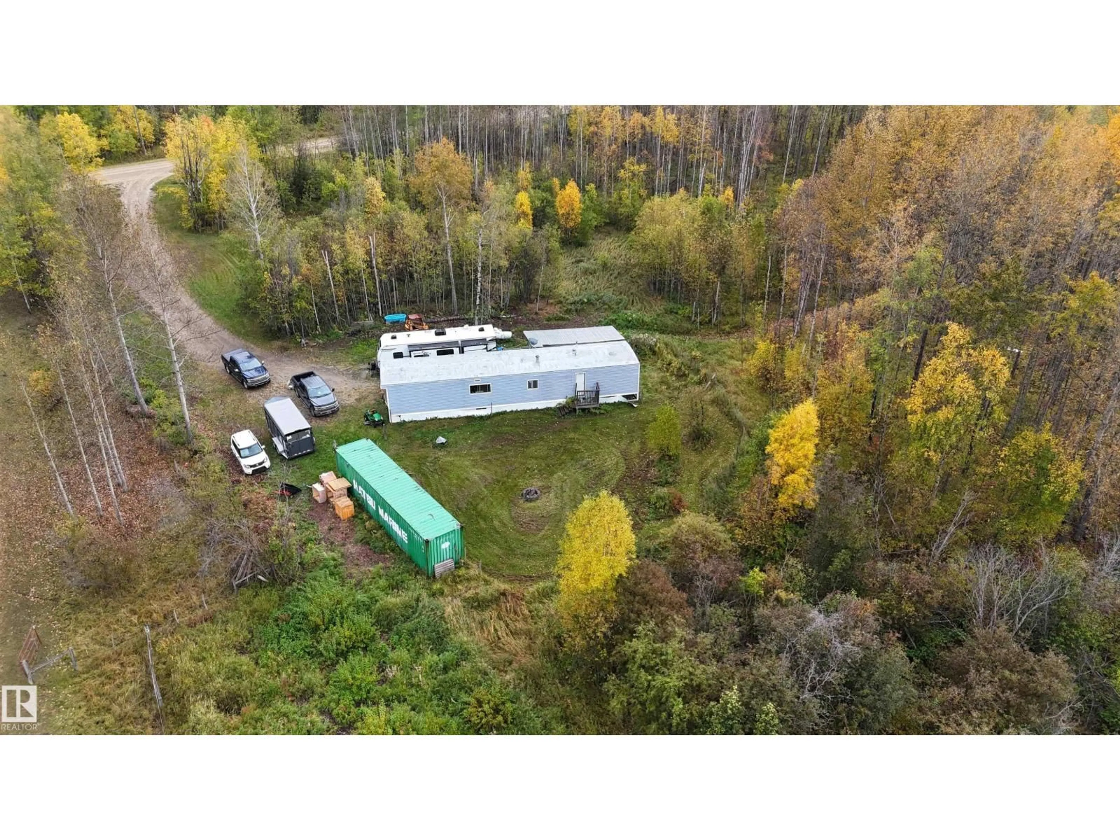 A pic from outside/outdoor area/front of a property/back of a property/a pic from drone, forest/trees view for 48032 RR 60, Rural Brazeau County Alberta T0C0S0