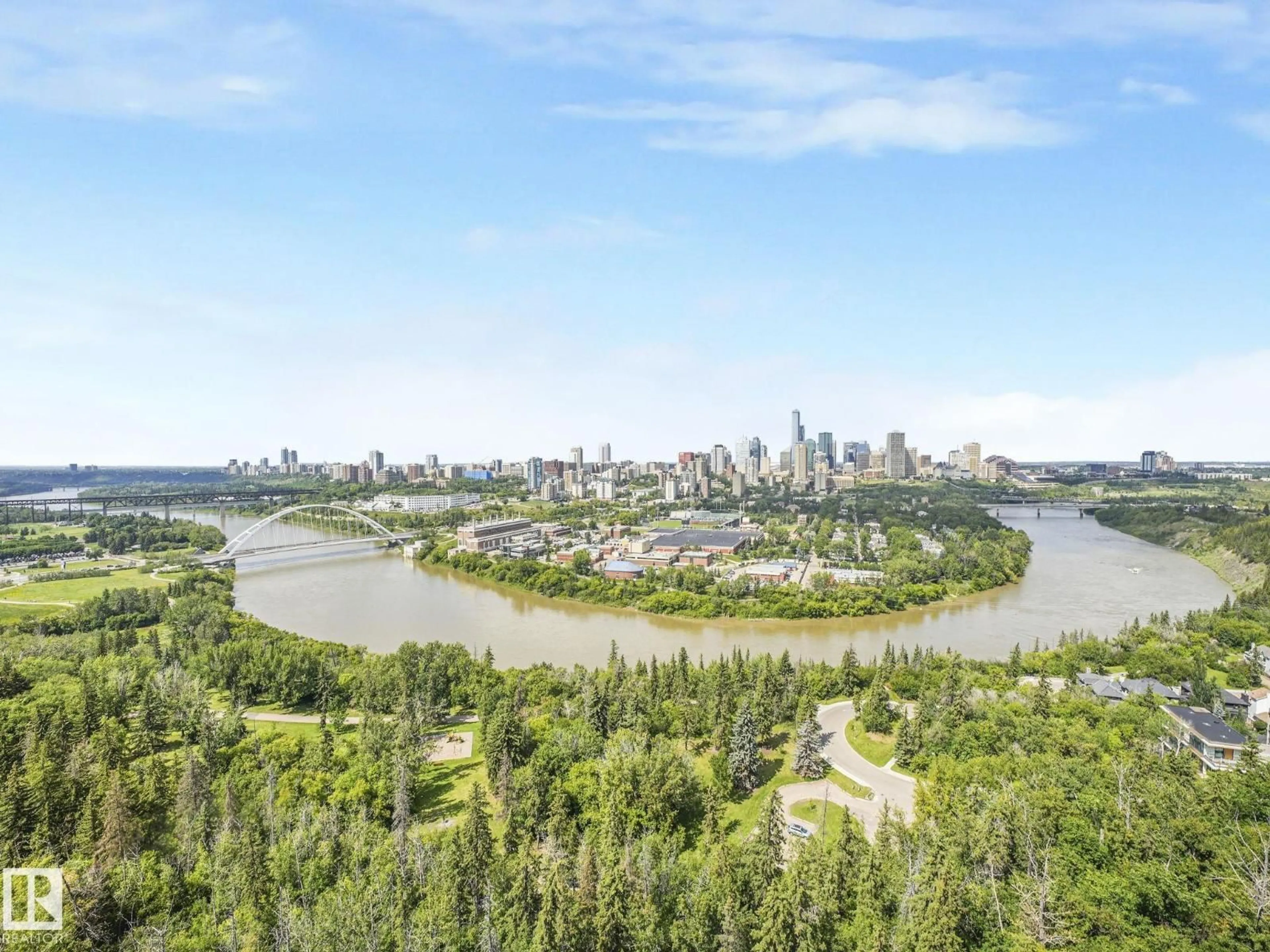 A pic from outside/outdoor area/front of a property/back of a property/a pic from drone, water/lake/river/ocean view for 1902 - 10135 SASKATCHEWAN DR, Edmonton Alberta T6E4Y9