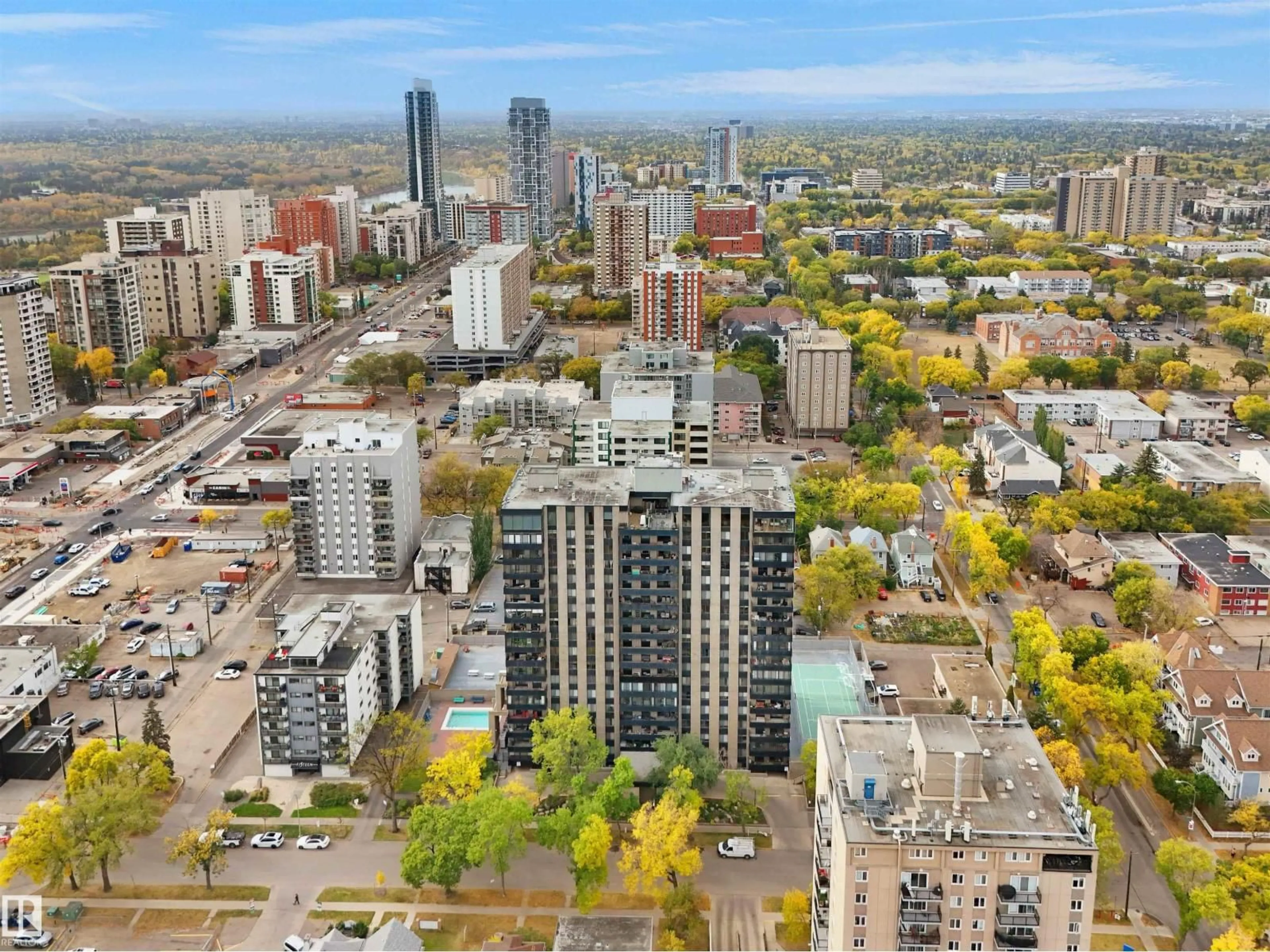 A pic from outside/outdoor area/front of a property/back of a property/a pic from drone, city buildings view from balcony for 10160 - 1604 115 ST, Edmonton Alberta T5K1T6