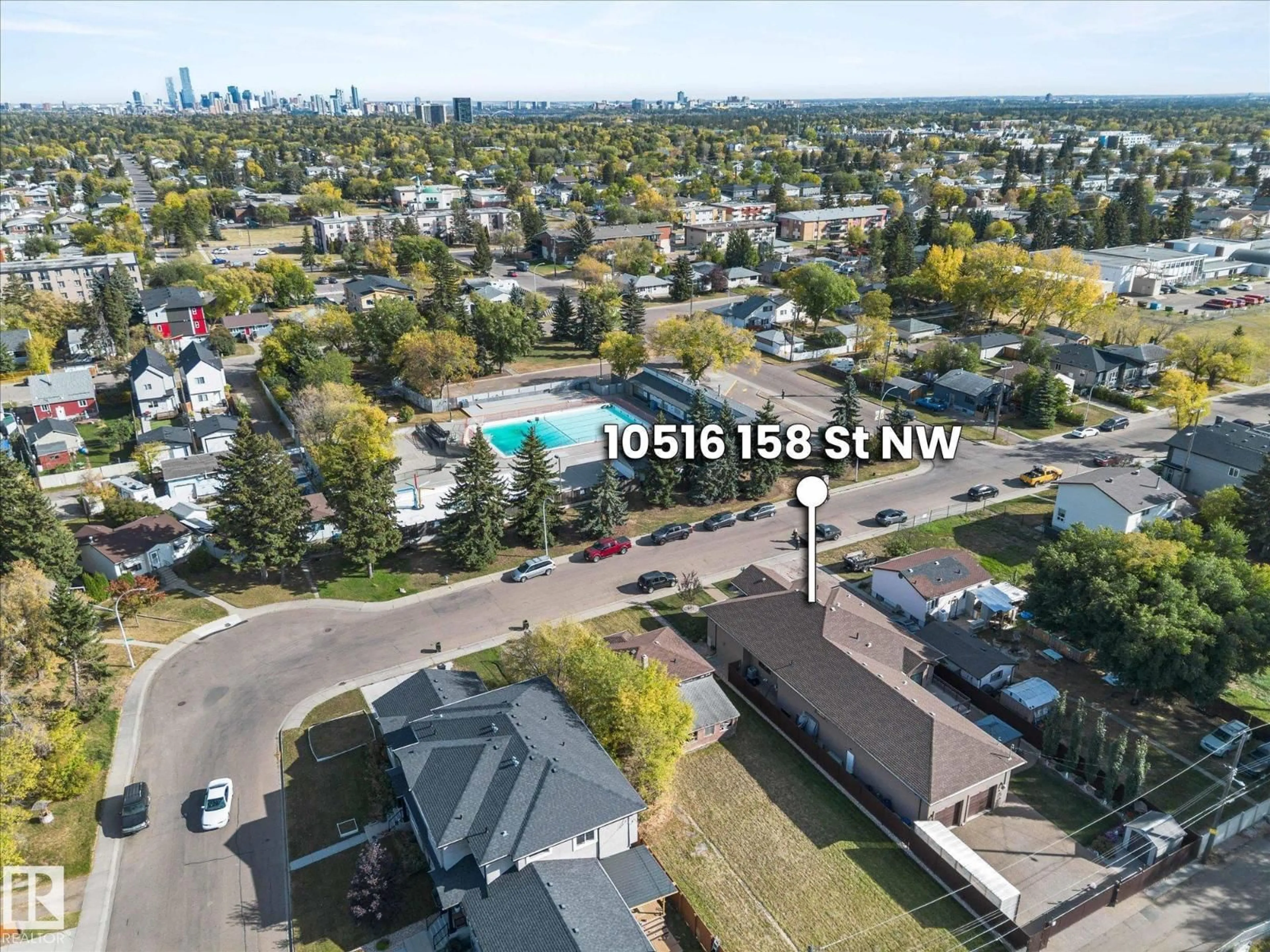 A pic from outside/outdoor area/front of a property/back of a property/a pic from drone, water/lake/river/ocean view for NW - 10516 158 ST, Edmonton Alberta T5P2Y6