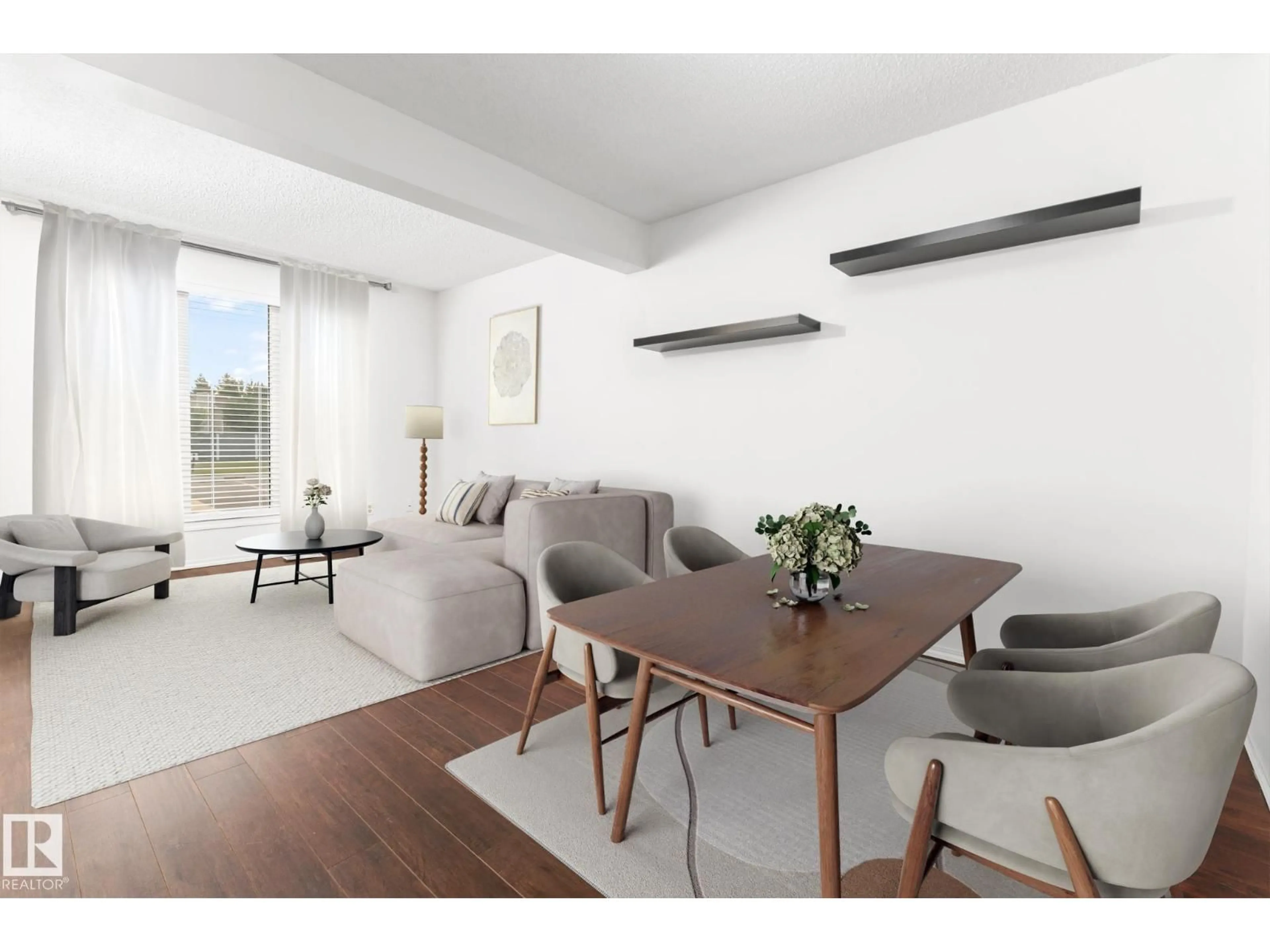 Living room with furniture, wood/laminate floor for #107 - 107 ABERDEEN WY, Stony Plain Alberta T7Z1M9