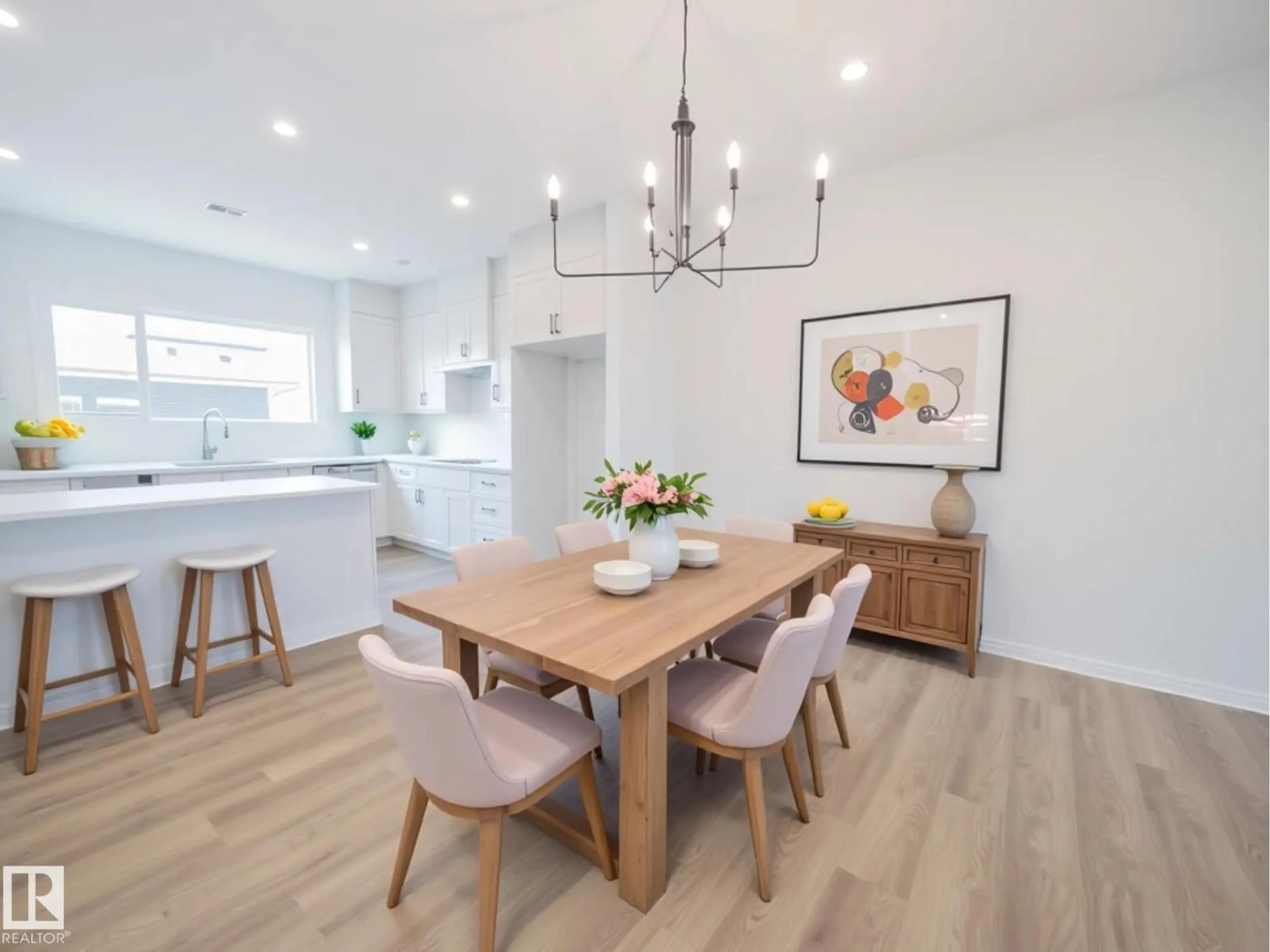 Open concept kitchen, wood/laminate floor for 3224 DALLAS SCHMIDT DR, Edmonton Alberta T5E7A8