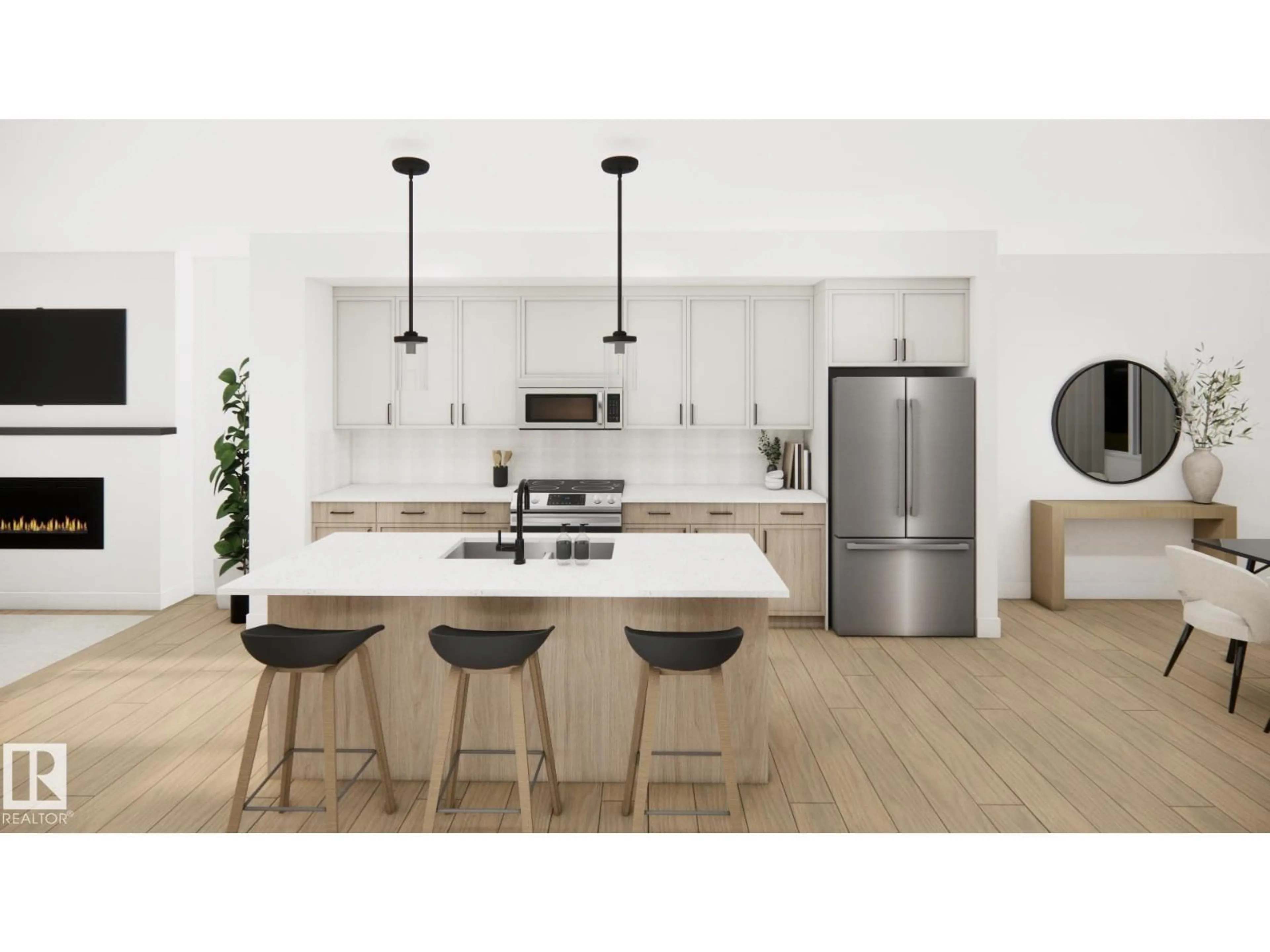 Open concept kitchen, wood/laminate floor for 119 BRICKYARD DR, Stony Plain Alberta T7Z0A0