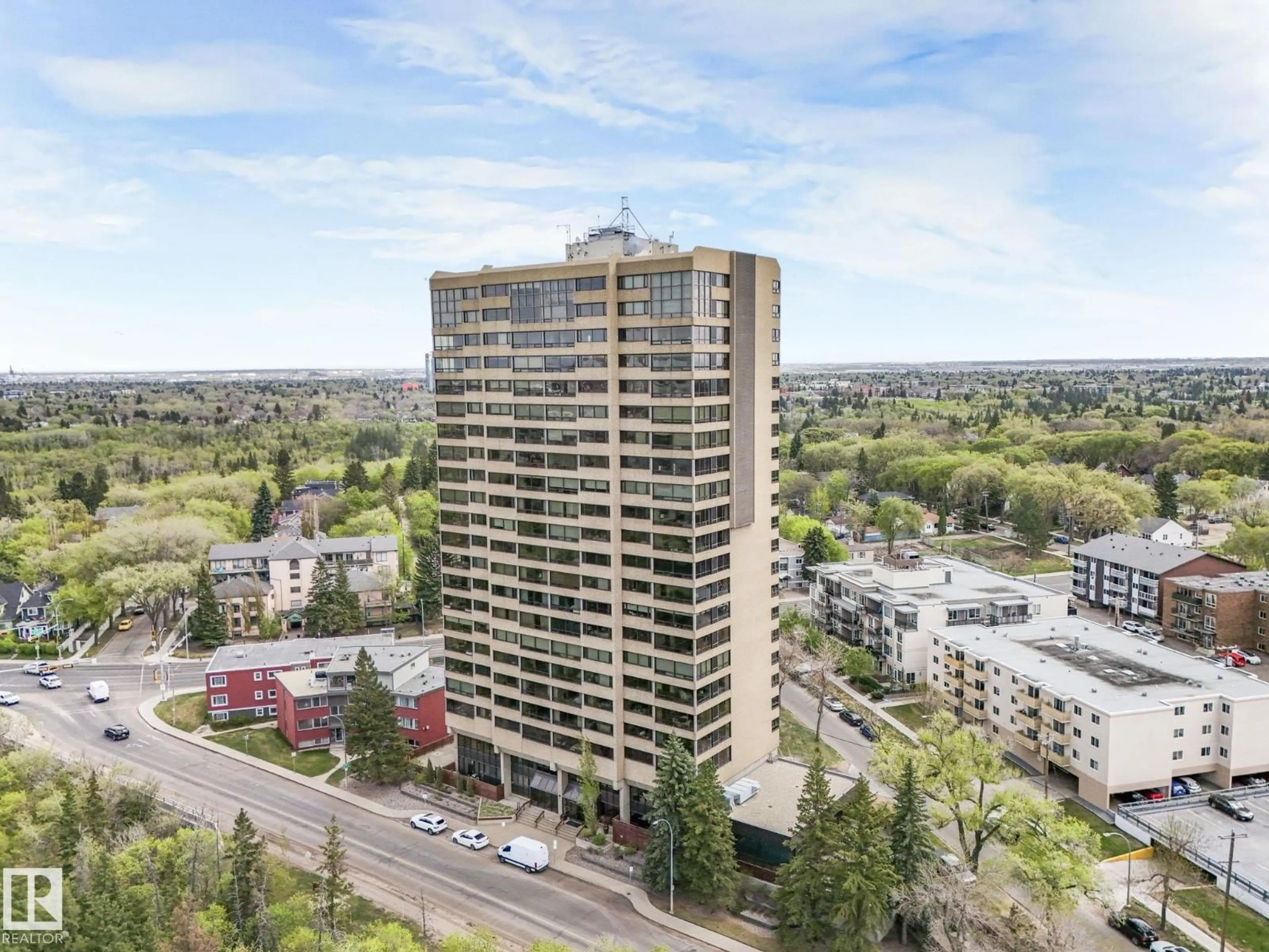 A pic from outside/outdoor area/front of a property/back of a property/a pic from drone, city buildings view from balcony for 1902 SASKATCHEWAN DR, Edmonton Alberta T6E5J9