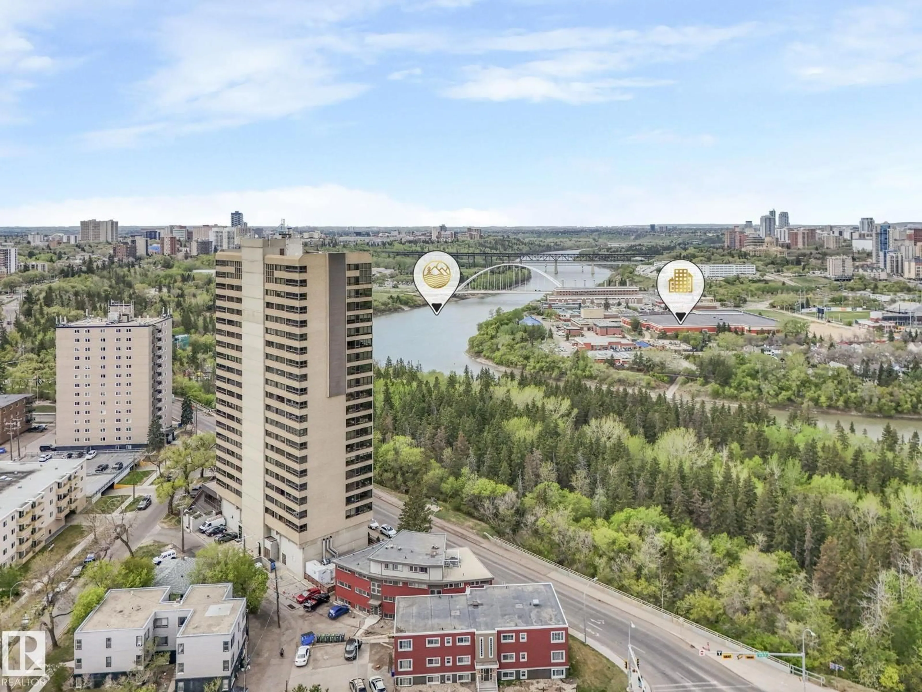 A pic from outside/outdoor area/front of a property/back of a property/a pic from drone, water/lake/river/ocean view for 1902 SASKATCHEWAN DR, Edmonton Alberta T6E5J9
