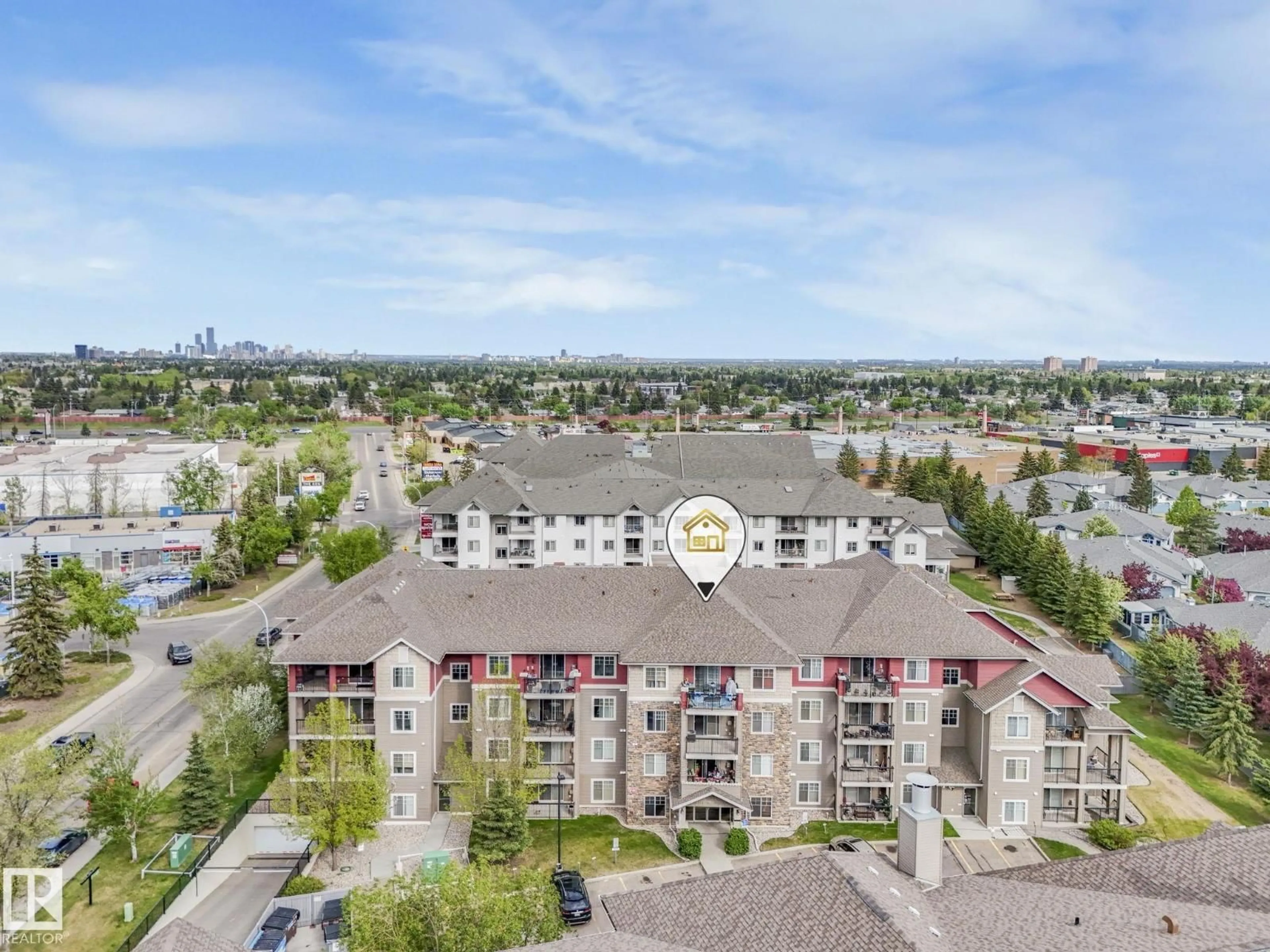 A pic from outside/outdoor area/front of a property/back of a property/a pic from drone, city buildings view from balcony for #302 - 17407 99 AV, Edmonton Alberta T5T0W7
