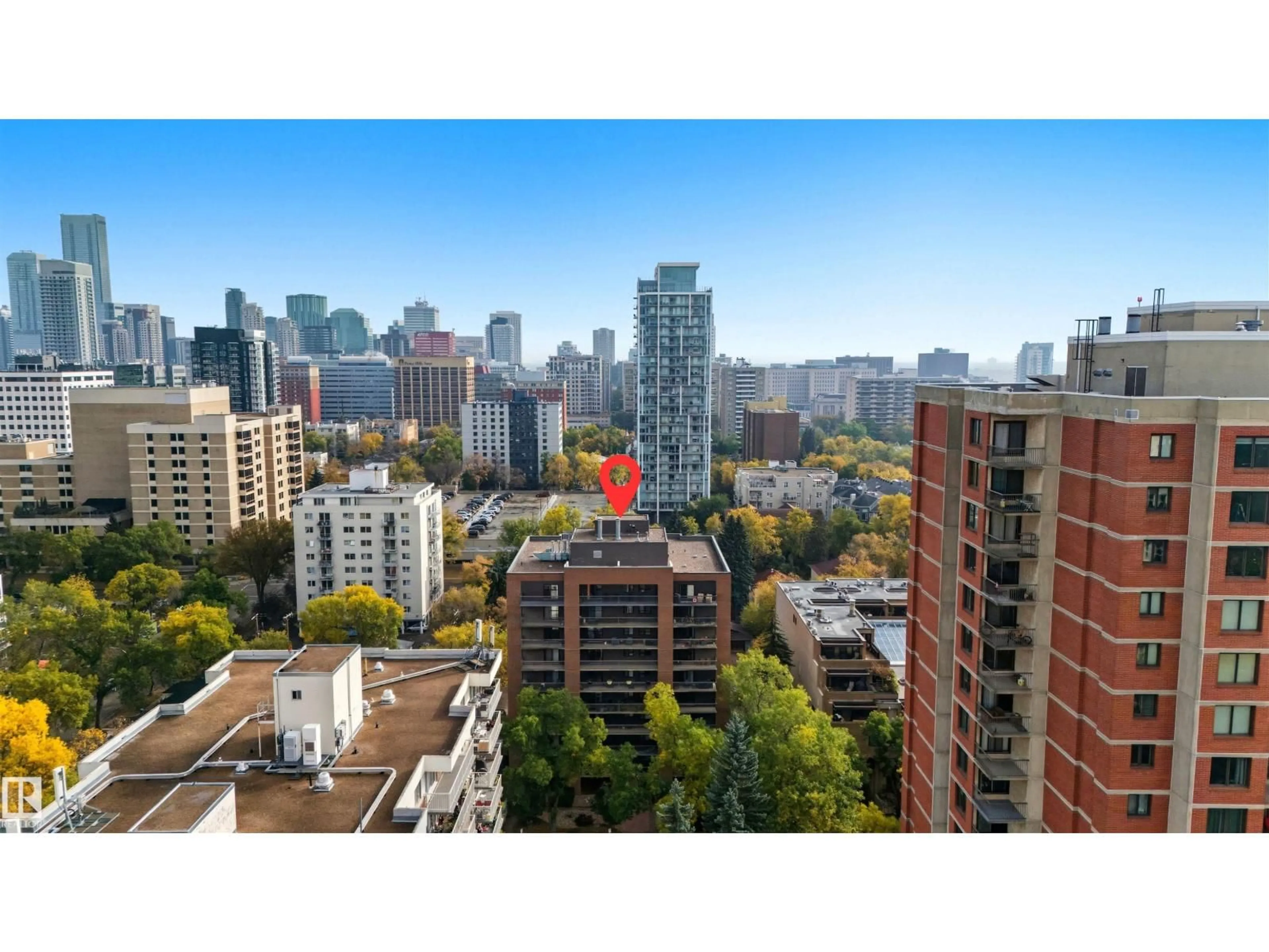 A pic from outside/outdoor area/front of a property/back of a property/a pic from drone, city buildings view from balcony for #602 - 9929 113 ST, Edmonton Alberta T5K2N9
