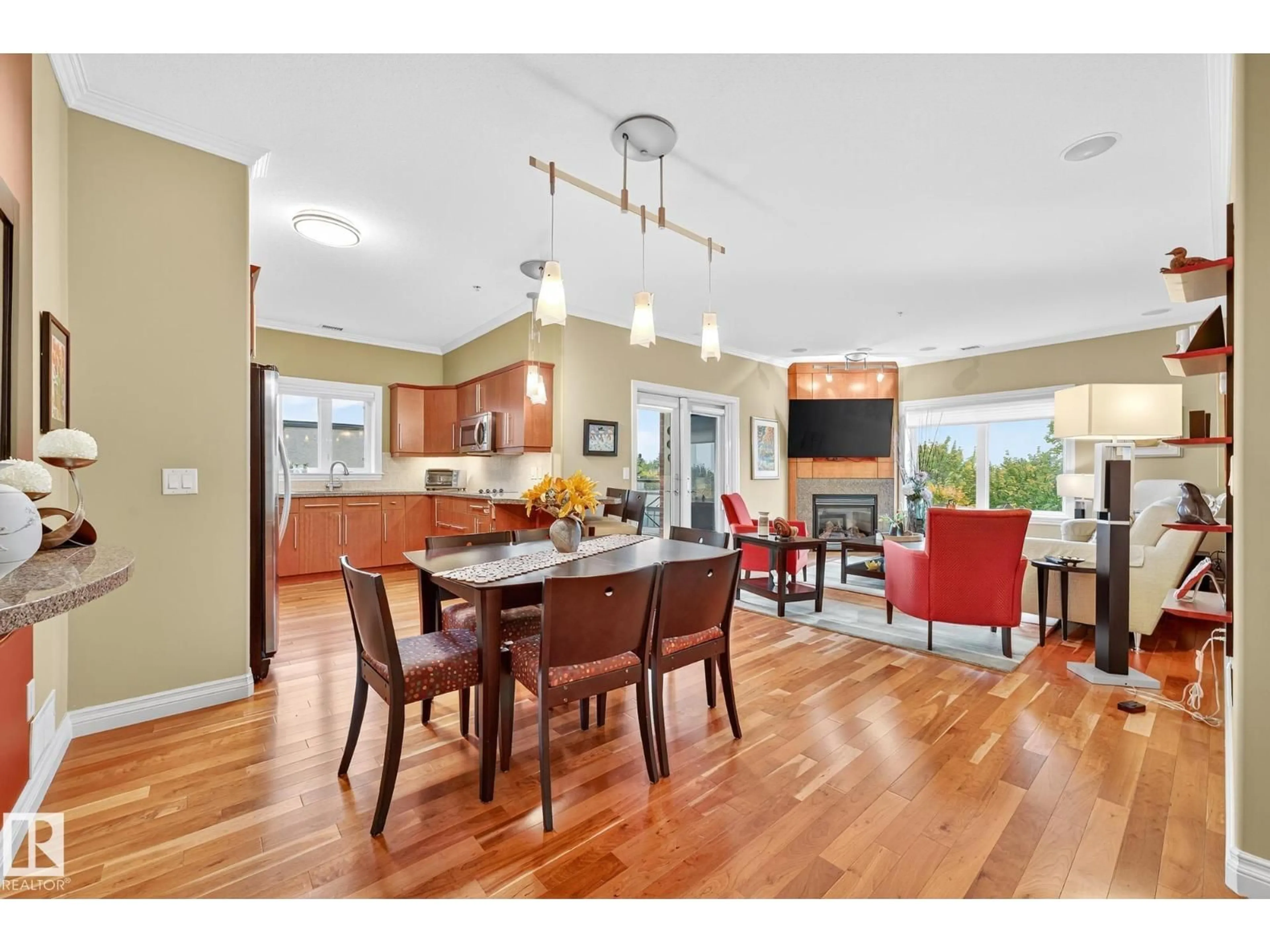 Open concept kitchen, wood/laminate floor for #406 - 14205 96 AV, Edmonton Alberta T5N0C2