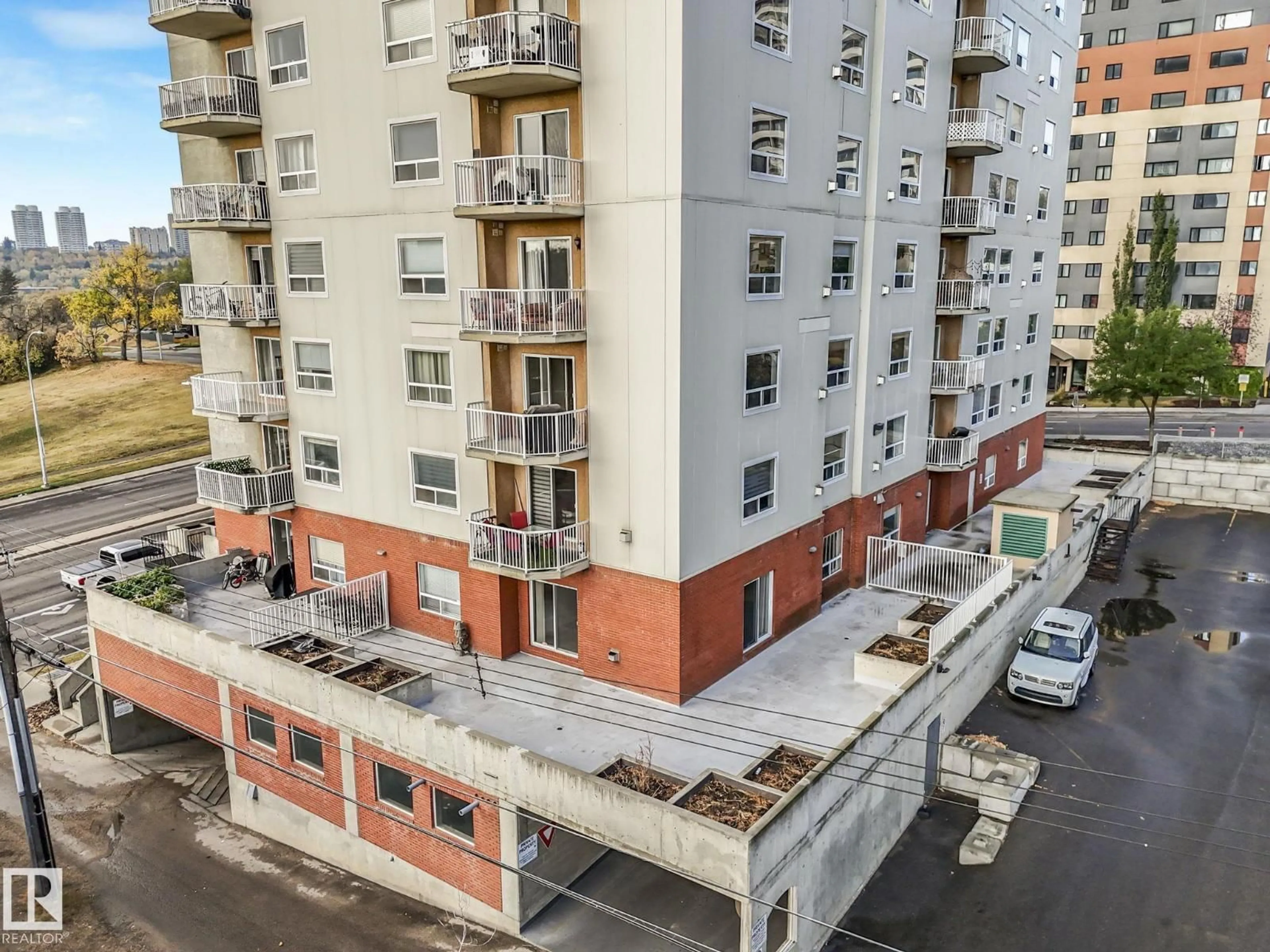 A pic from outside/outdoor area/front of a property/back of a property/a pic from drone, city buildings view from balcony for #104 - 9707 105 ST, Edmonton Alberta T5K2Y4