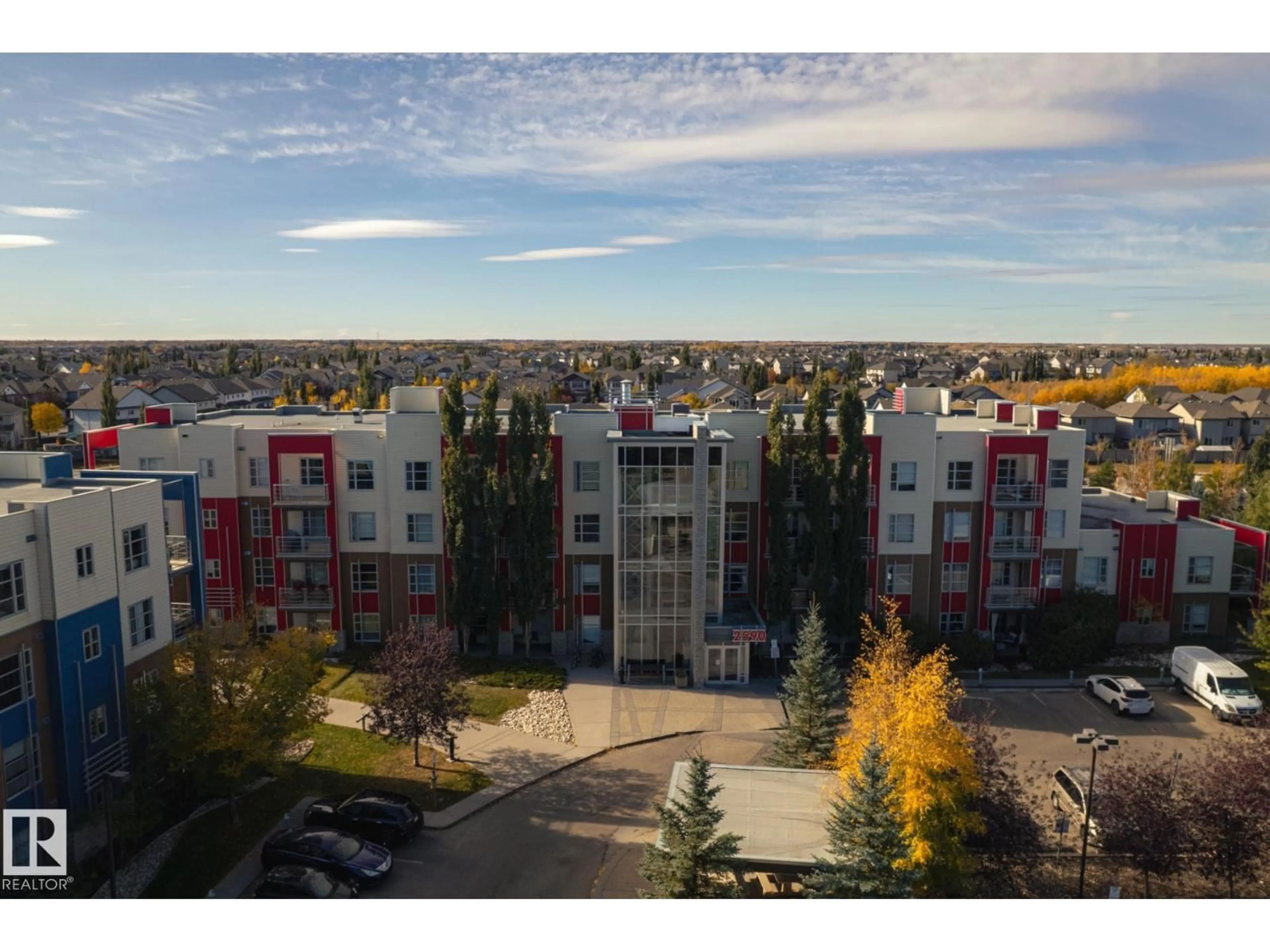 A pic from outside/outdoor area/front of a property/back of a property/a pic from drone, city buildings view from balcony for #202 - 2590 ANDERSON WY, Edmonton Alberta T6W0R2