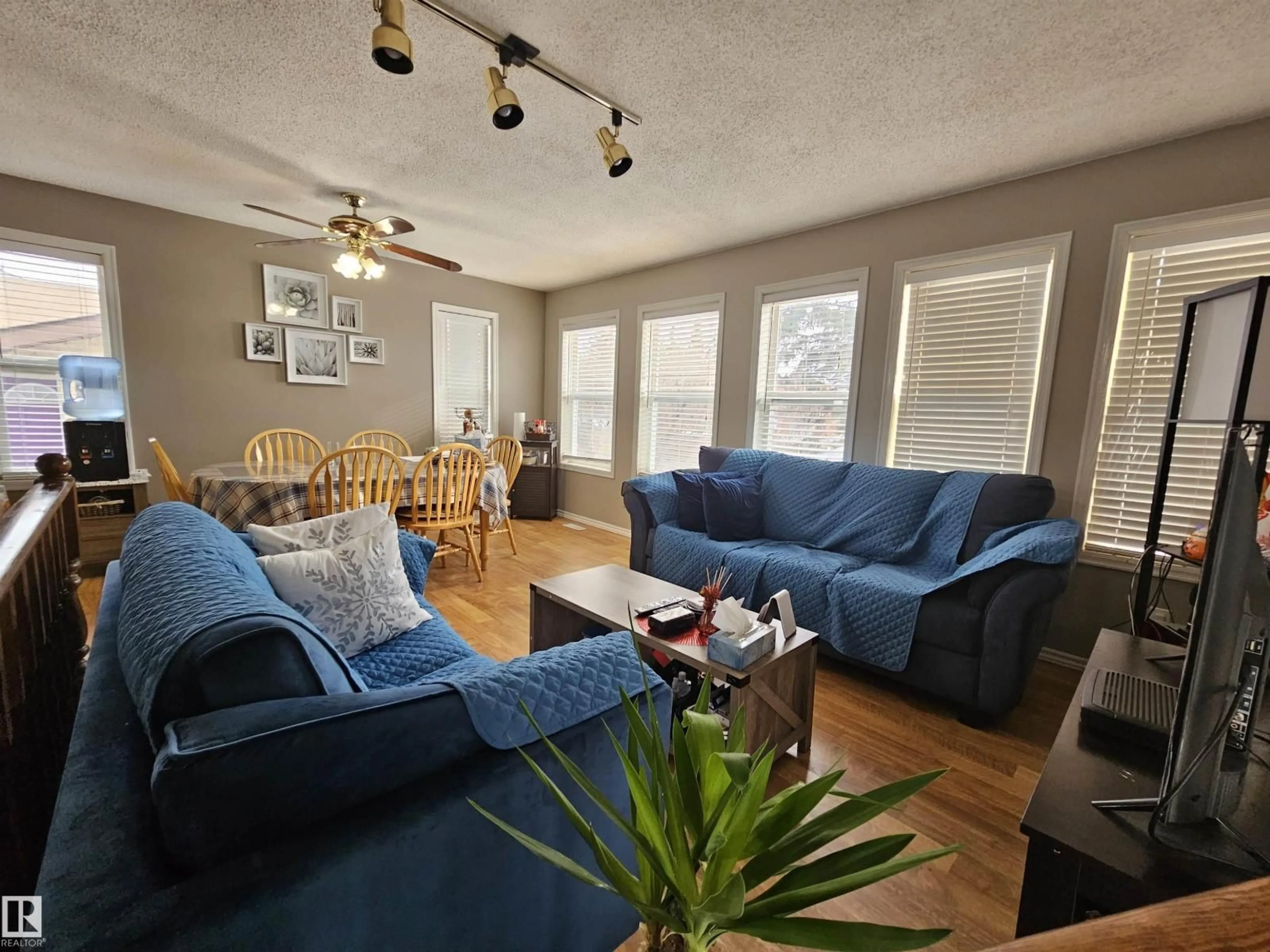 Living room with furniture, wood/laminate floor for 4103 18 AV, Edmonton Alberta T6L3M3