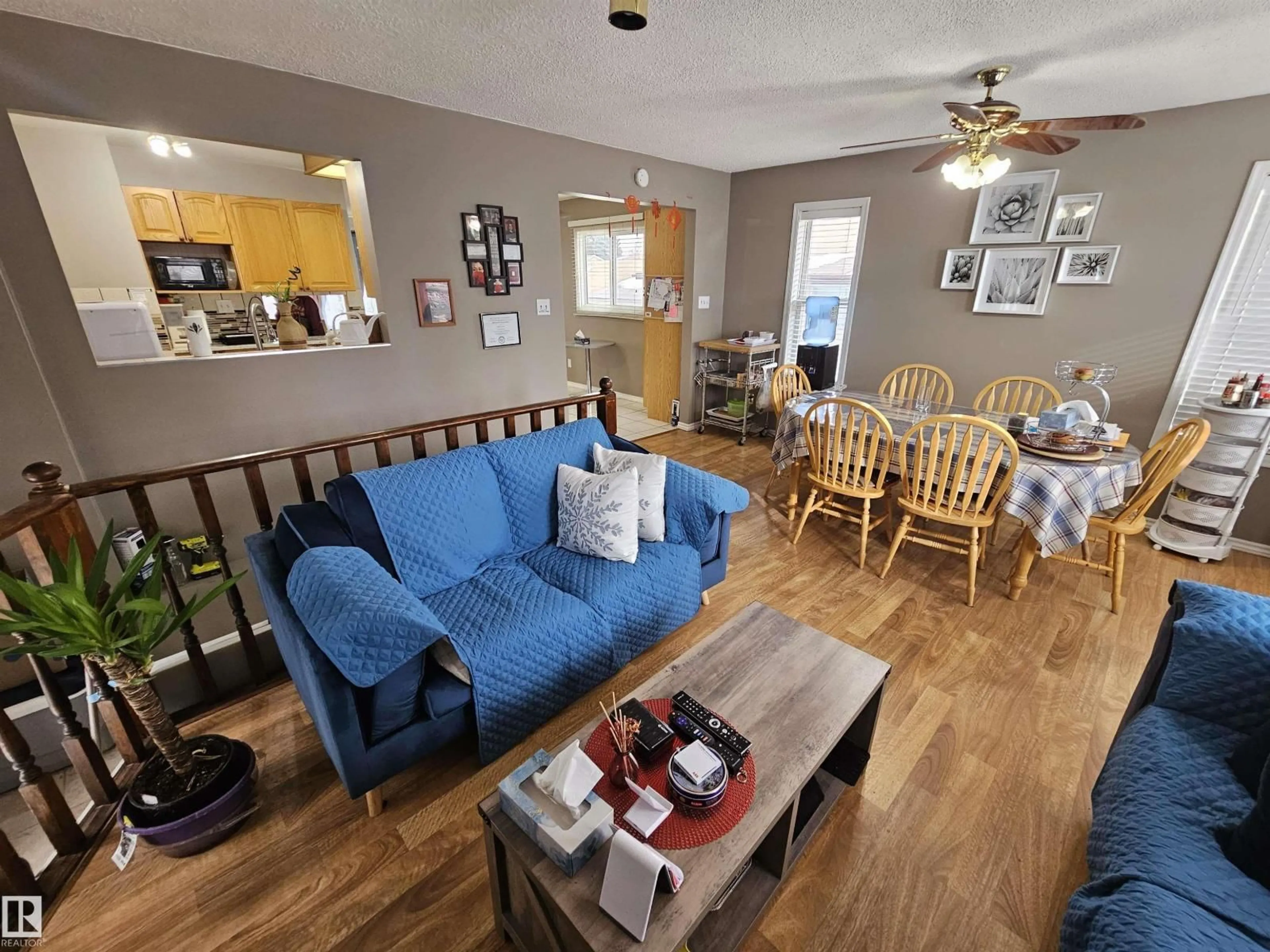 Living room with furniture, wood/laminate floor for 4103 18 AV, Edmonton Alberta T6L3M3