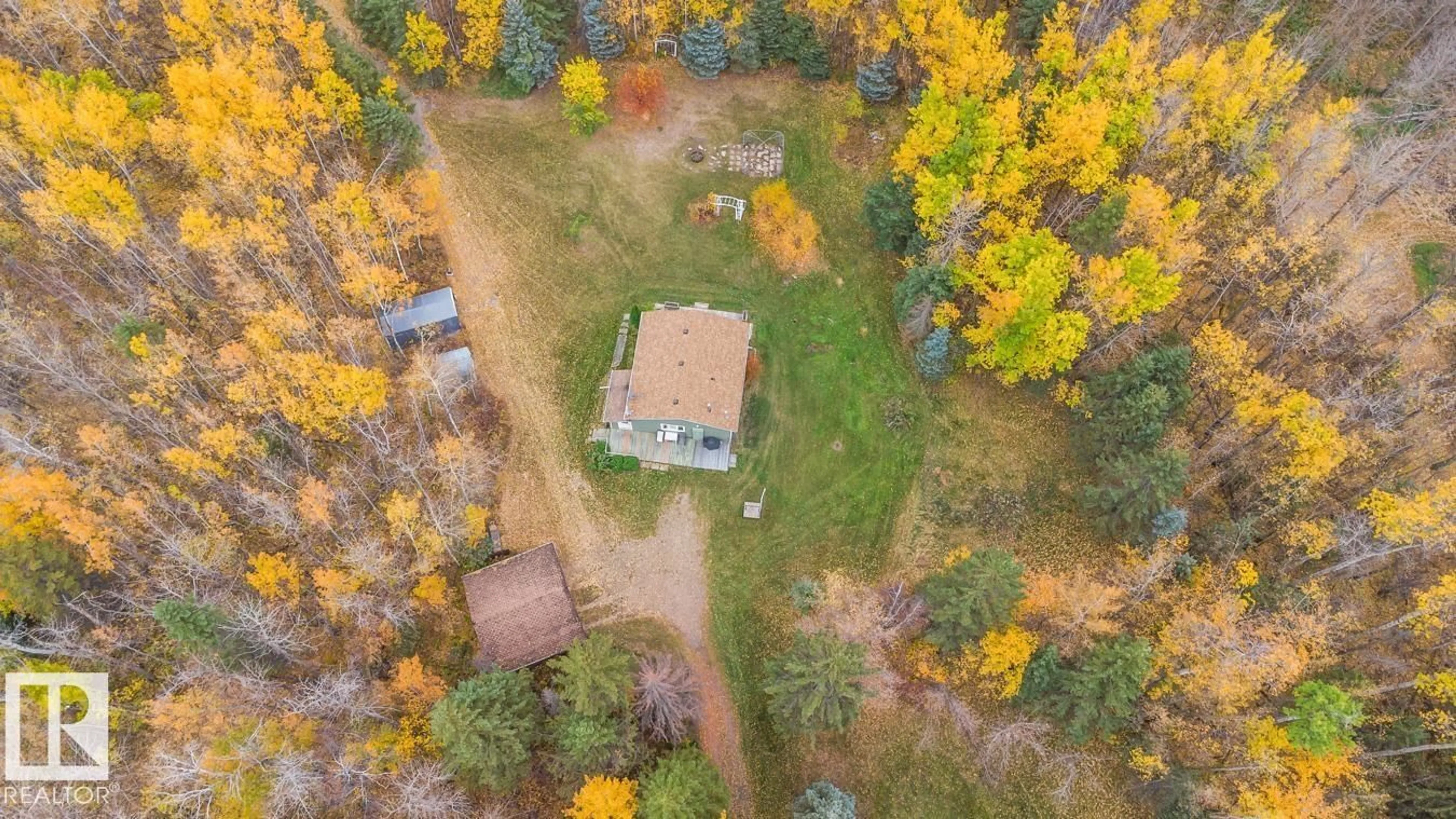 A pic from outside/outdoor area/front of a property/back of a property/a pic from drone, forest/trees view for 61 21060 TWP ROAD 540, Rural Strathcona County Alberta T8G1A5