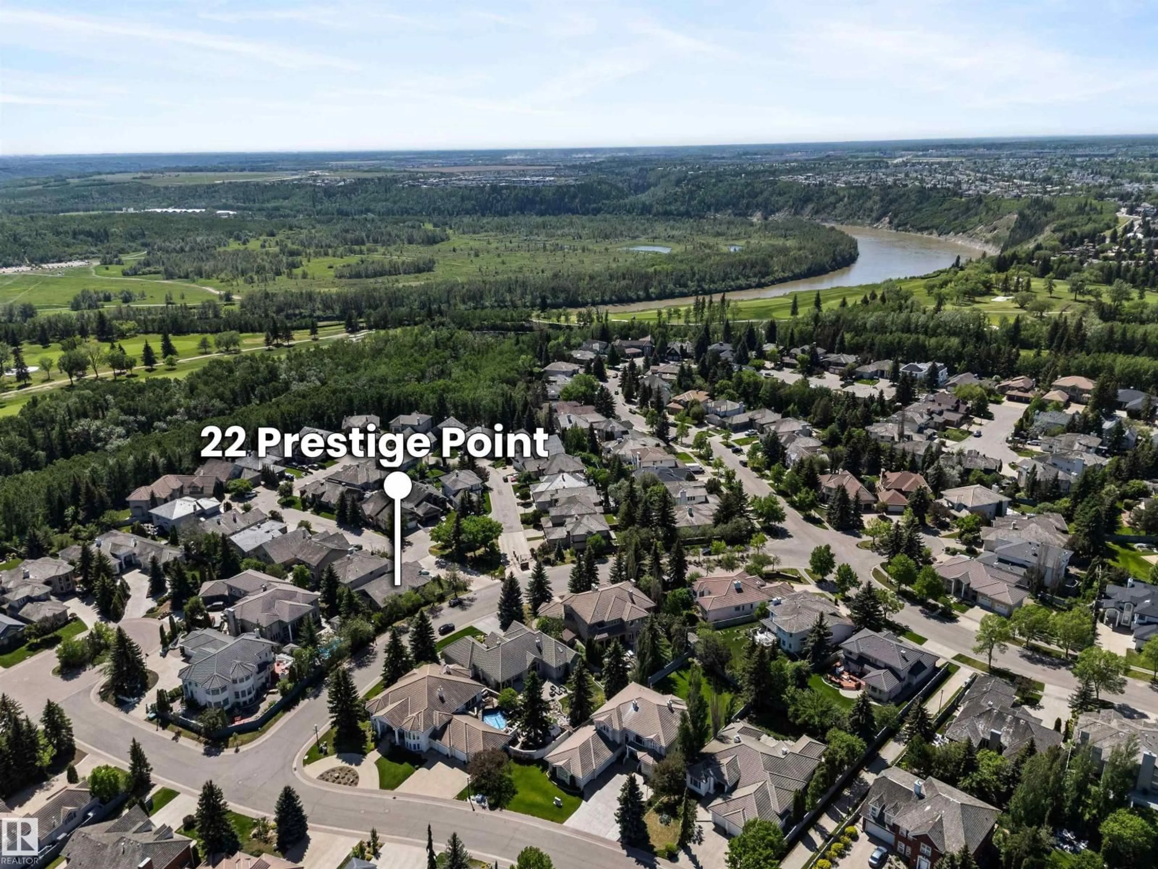 A pic from outside/outdoor area/front of a property/back of a property/a pic from drone, water/lake/river/ocean view for 22 PRESTIGE PT, Edmonton Alberta T6M2T3