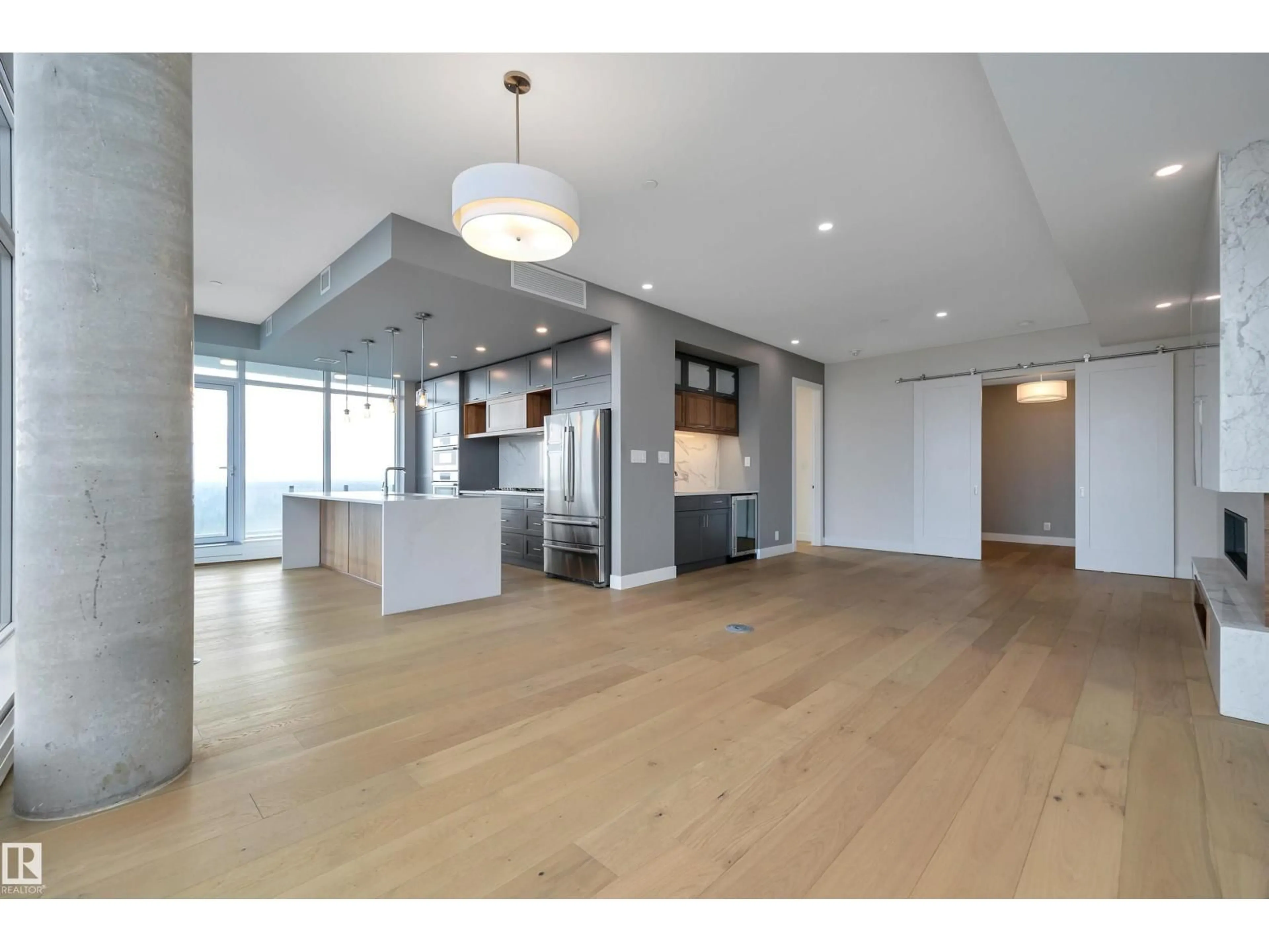 Open concept kitchen, wood/laminate floor for 14105 - 1304 BLOCK DR NW, Edmonton Alberta T5N1L5