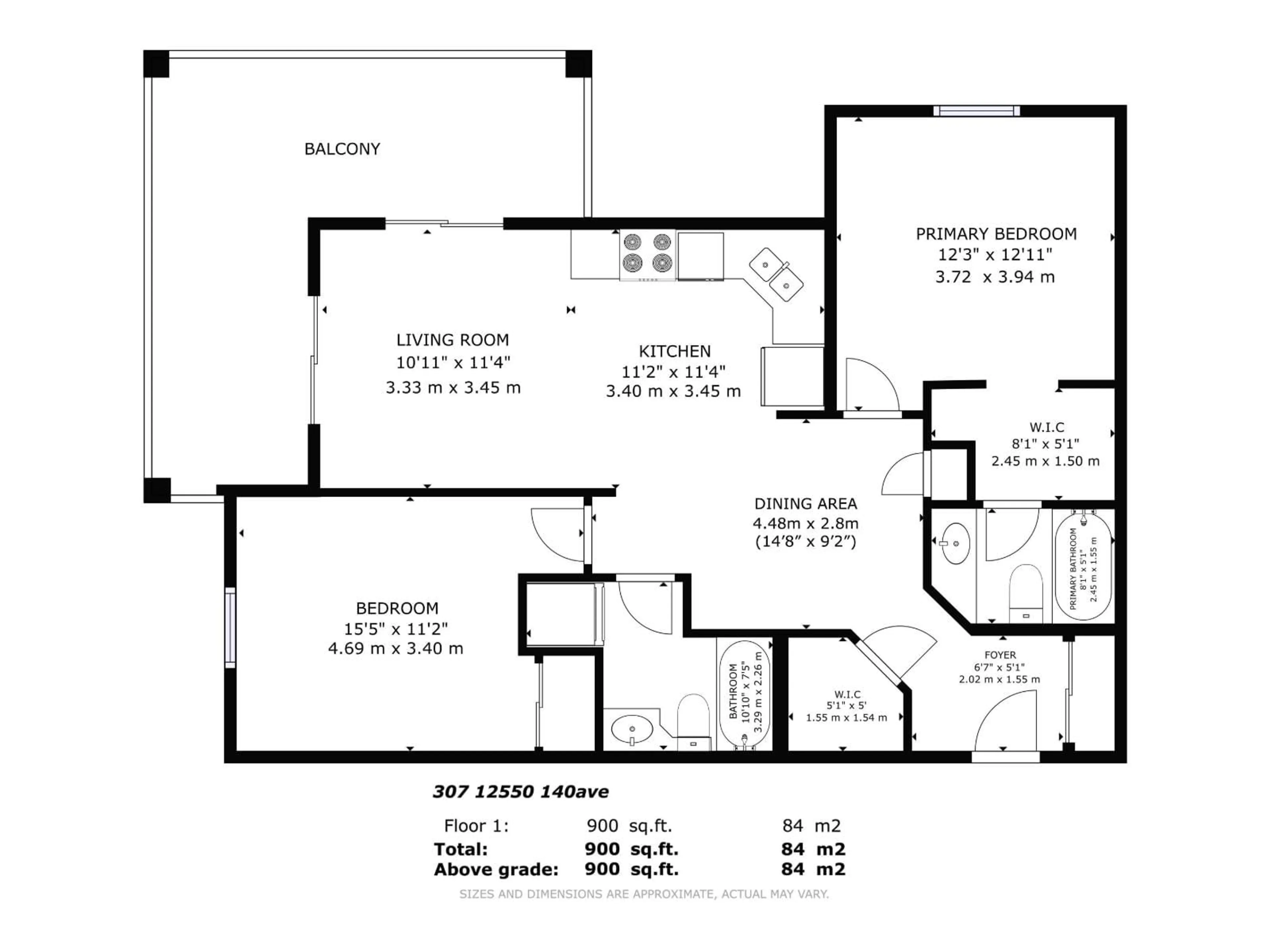 Floor plan for #307 - 12550 140 AV, Edmonton Alberta T5X6J4