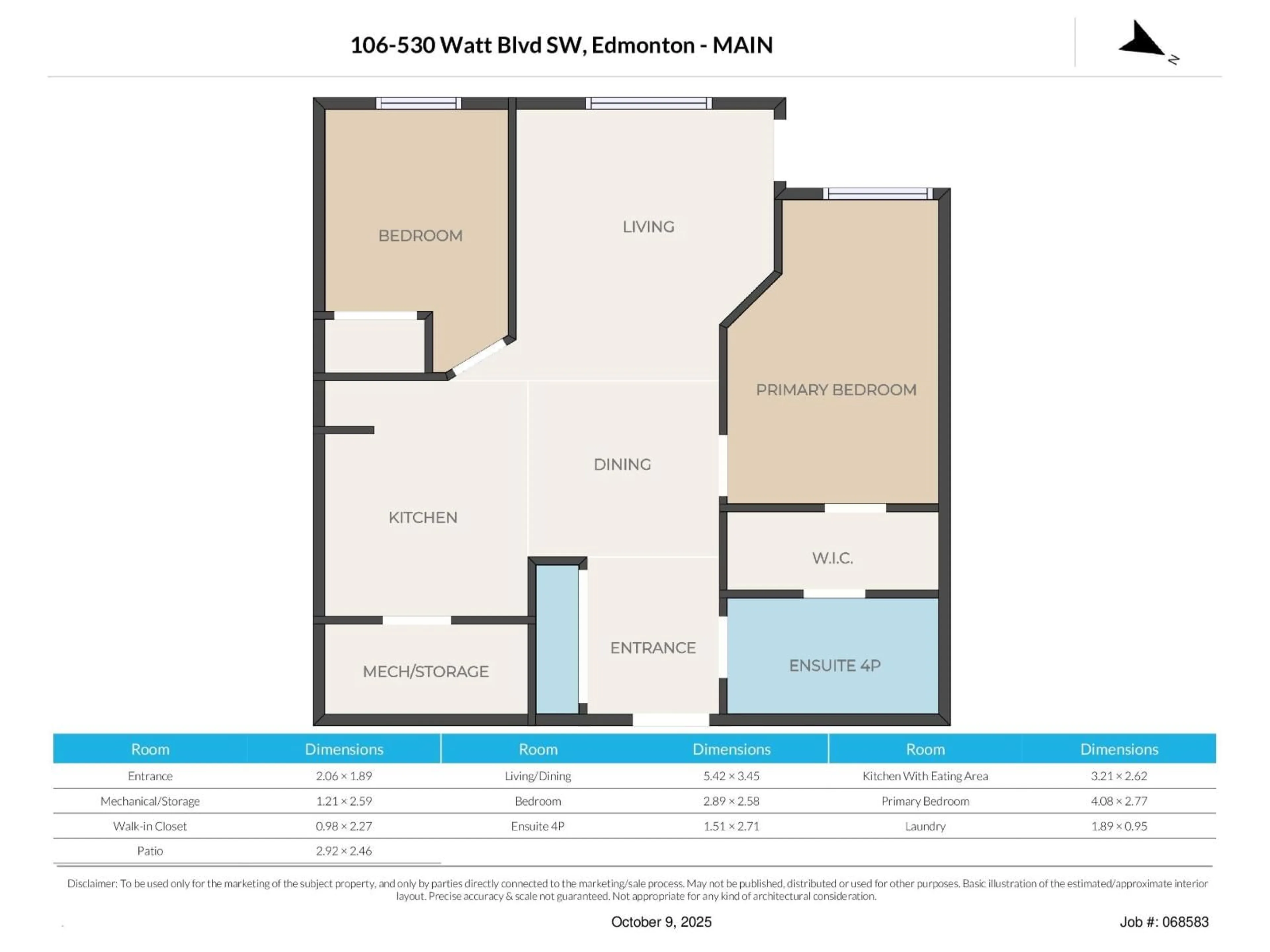 Floor plan for #106 - 530 WATT BV, Edmonton Alberta T6X1P7
