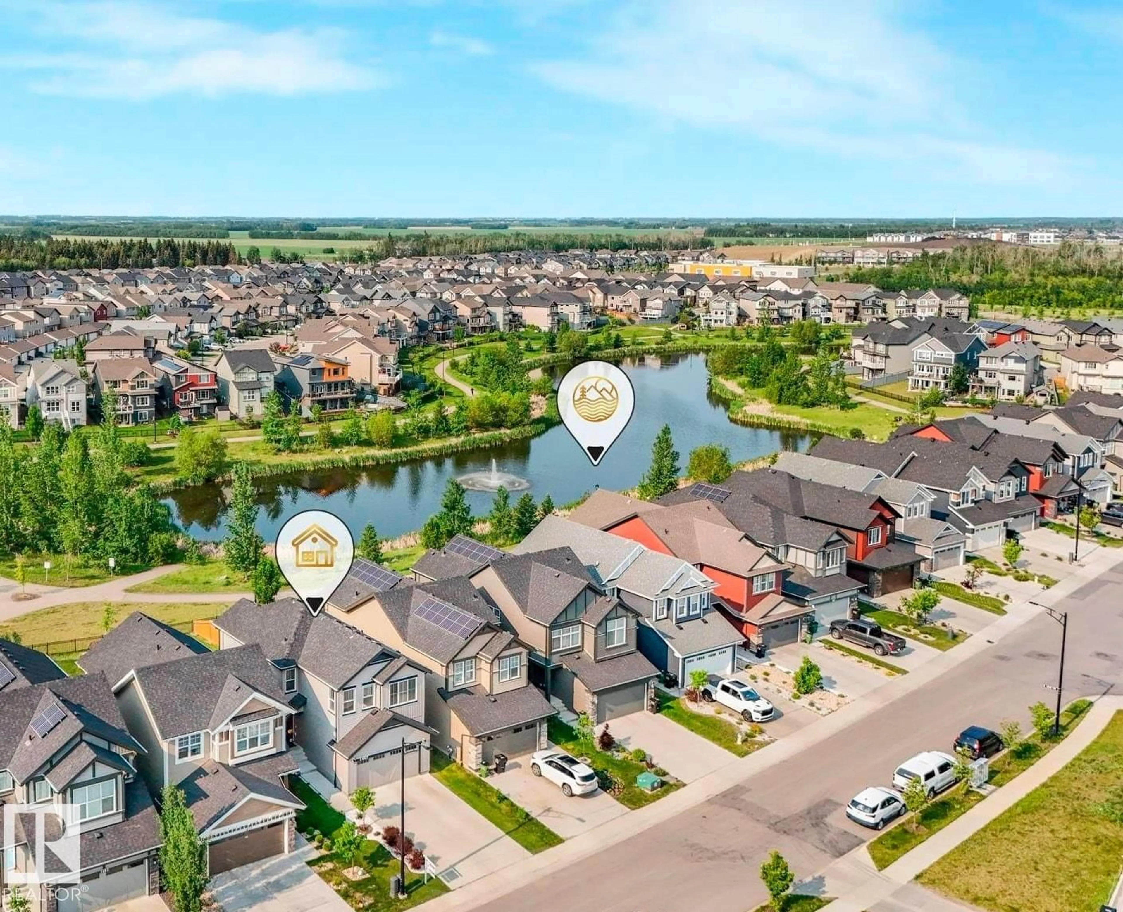 A pic from outside/outdoor area/front of a property/back of a property/a pic from drone, water/lake/river/ocean view for 1407 DARBY GREEN GR, Edmonton Alberta T6W4N4
