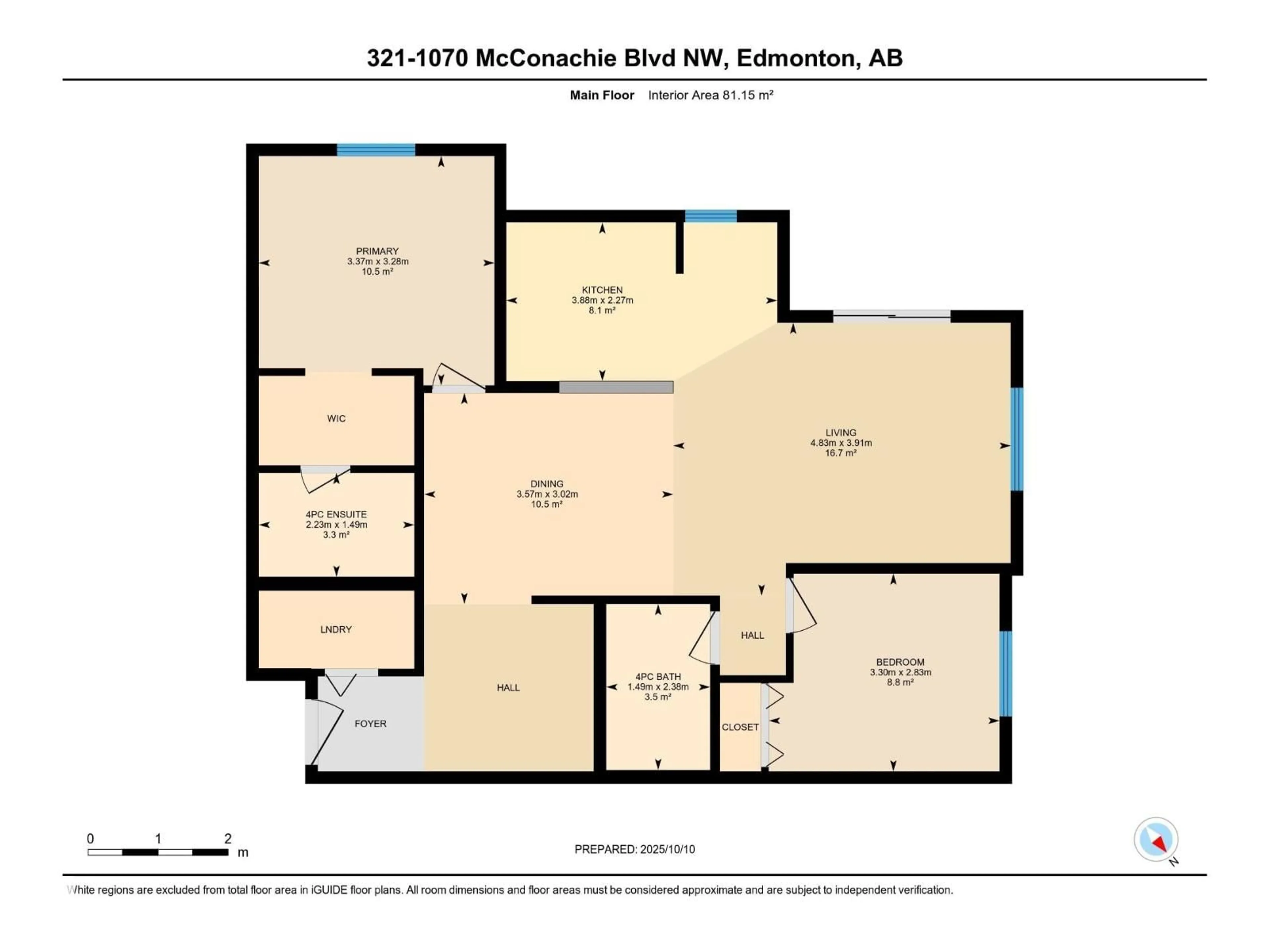 Floor plan for 321 - 1070 MCCONACHIE BV, Edmonton Alberta T5Y0X1