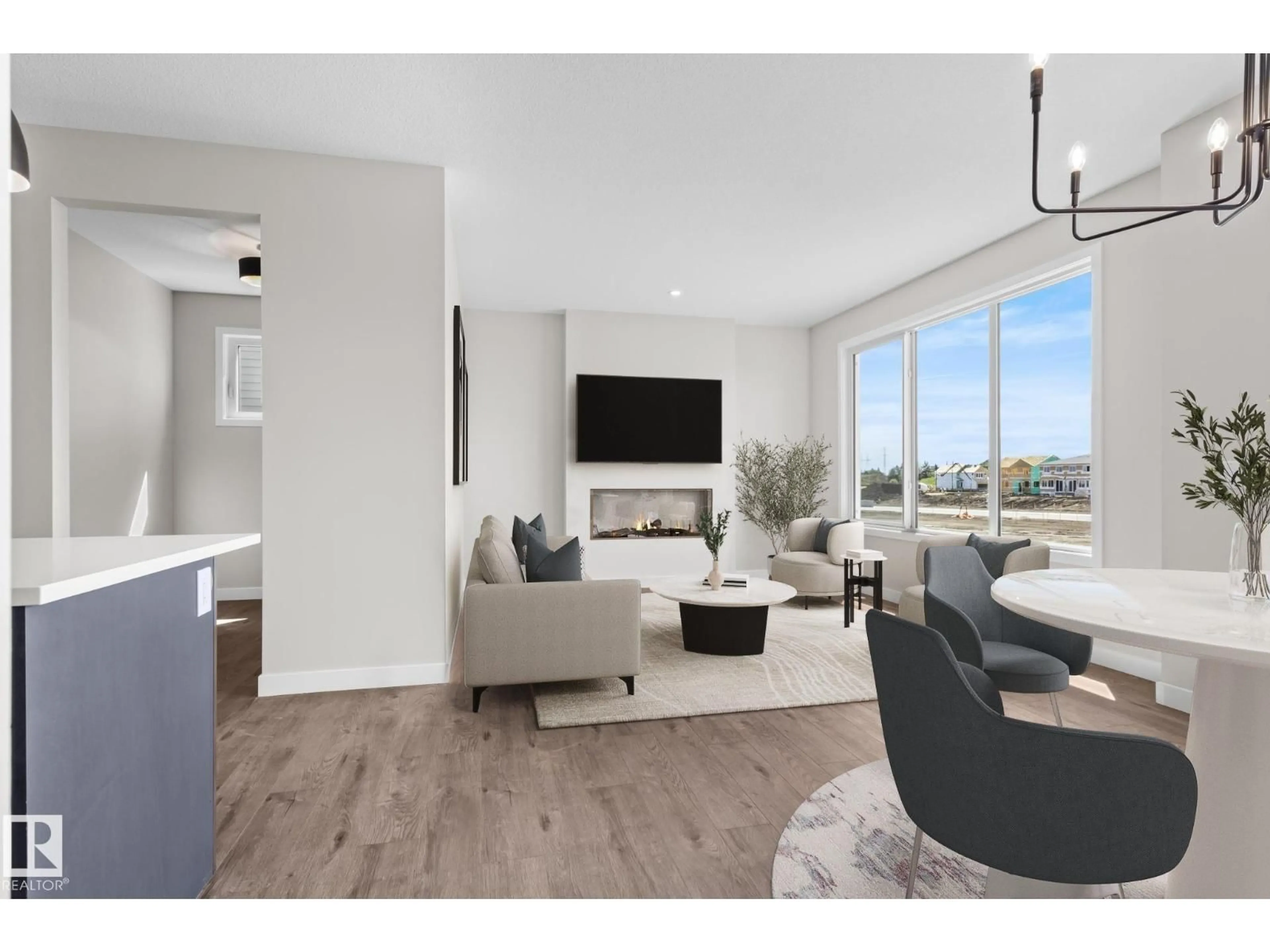 Living room with furniture, wood/laminate floor for NW - 3548 ERLANGER LI, Edmonton Alberta T6M1J5