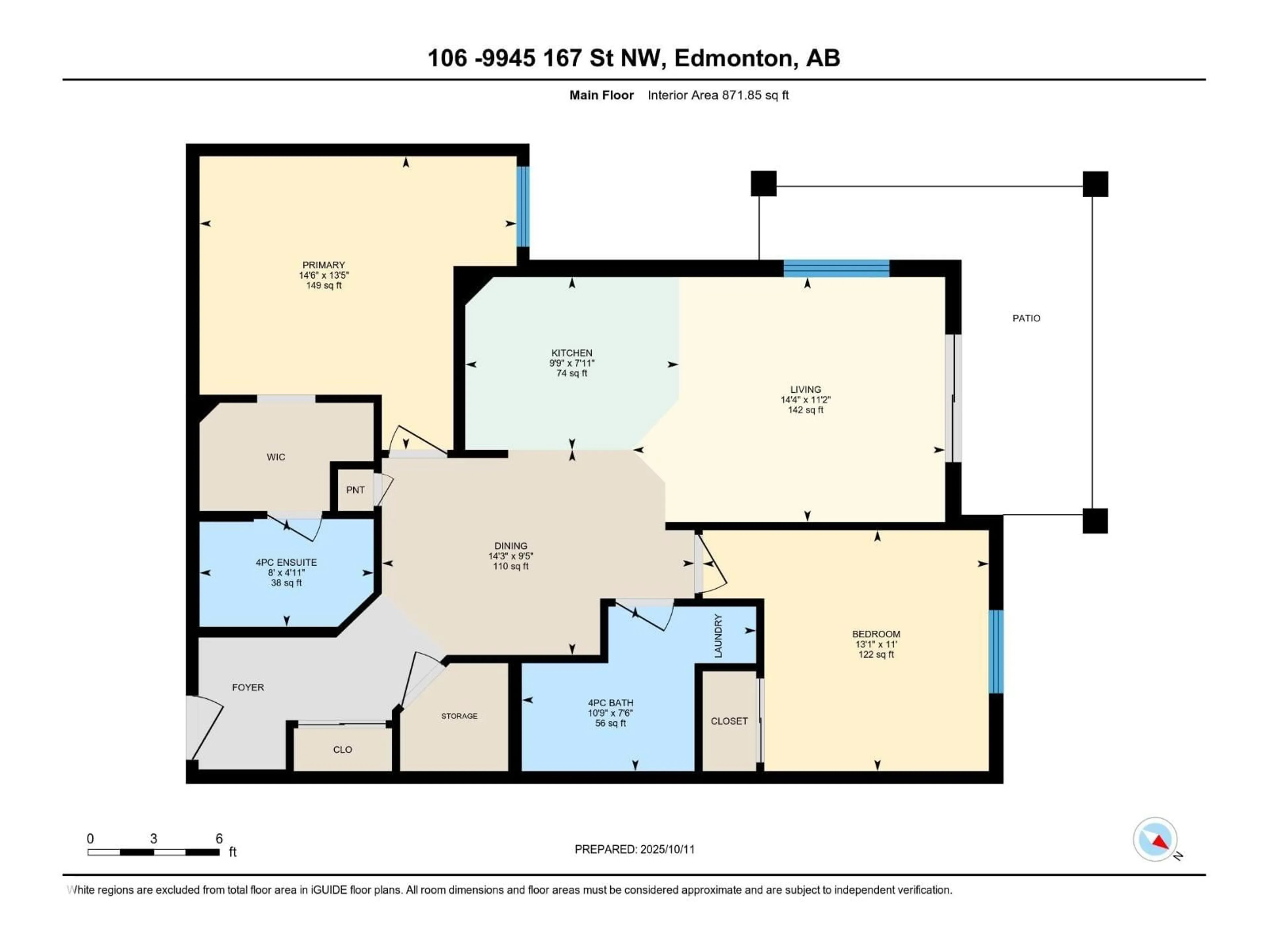 Floor plan for #106 - 9945 167 ST, Edmonton Alberta T5P0K5