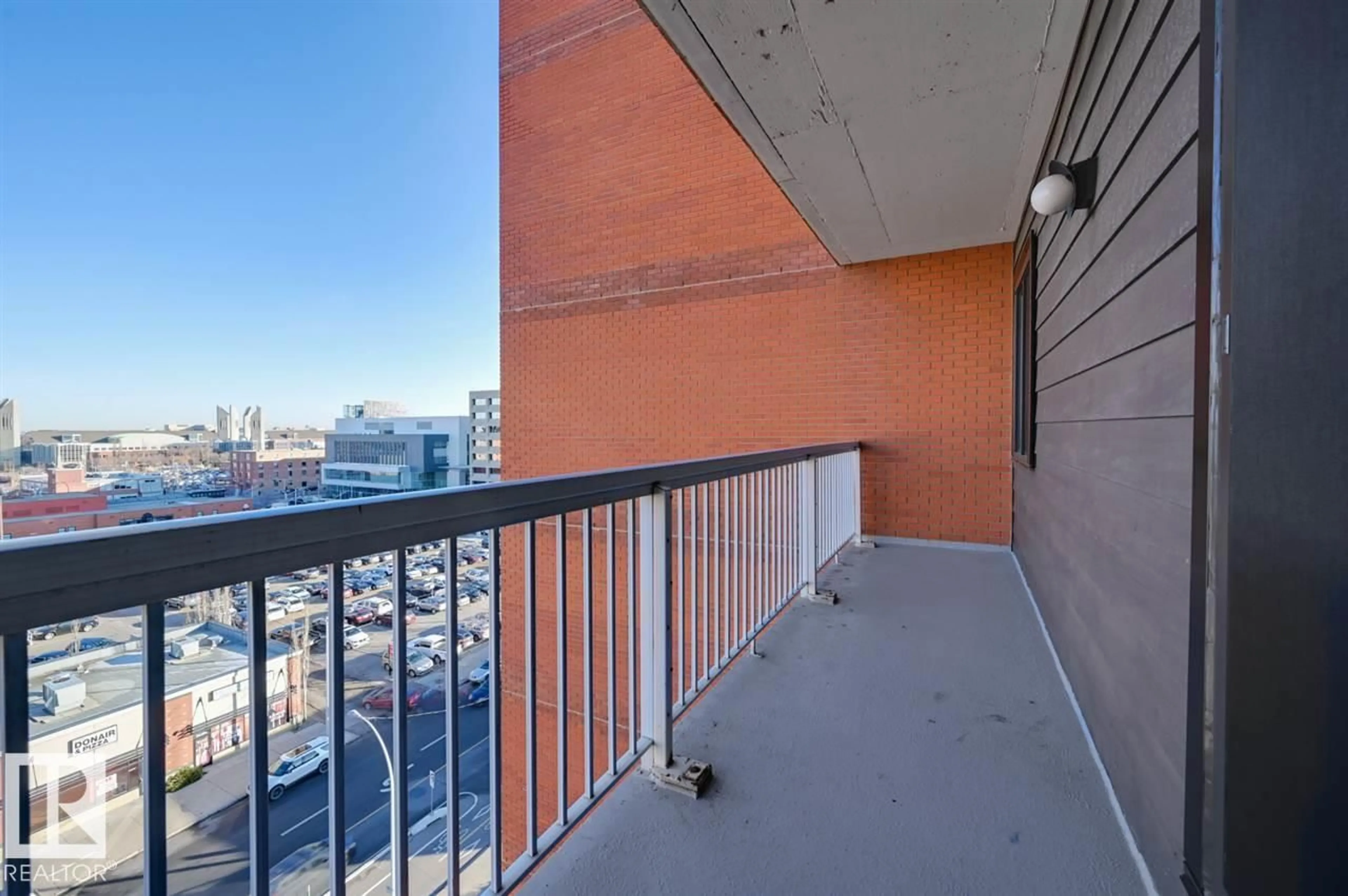 Balcony in the apartment, city buildings view from balcony for 802 - 10175 109 ST, Edmonton Alberta T5J3P2