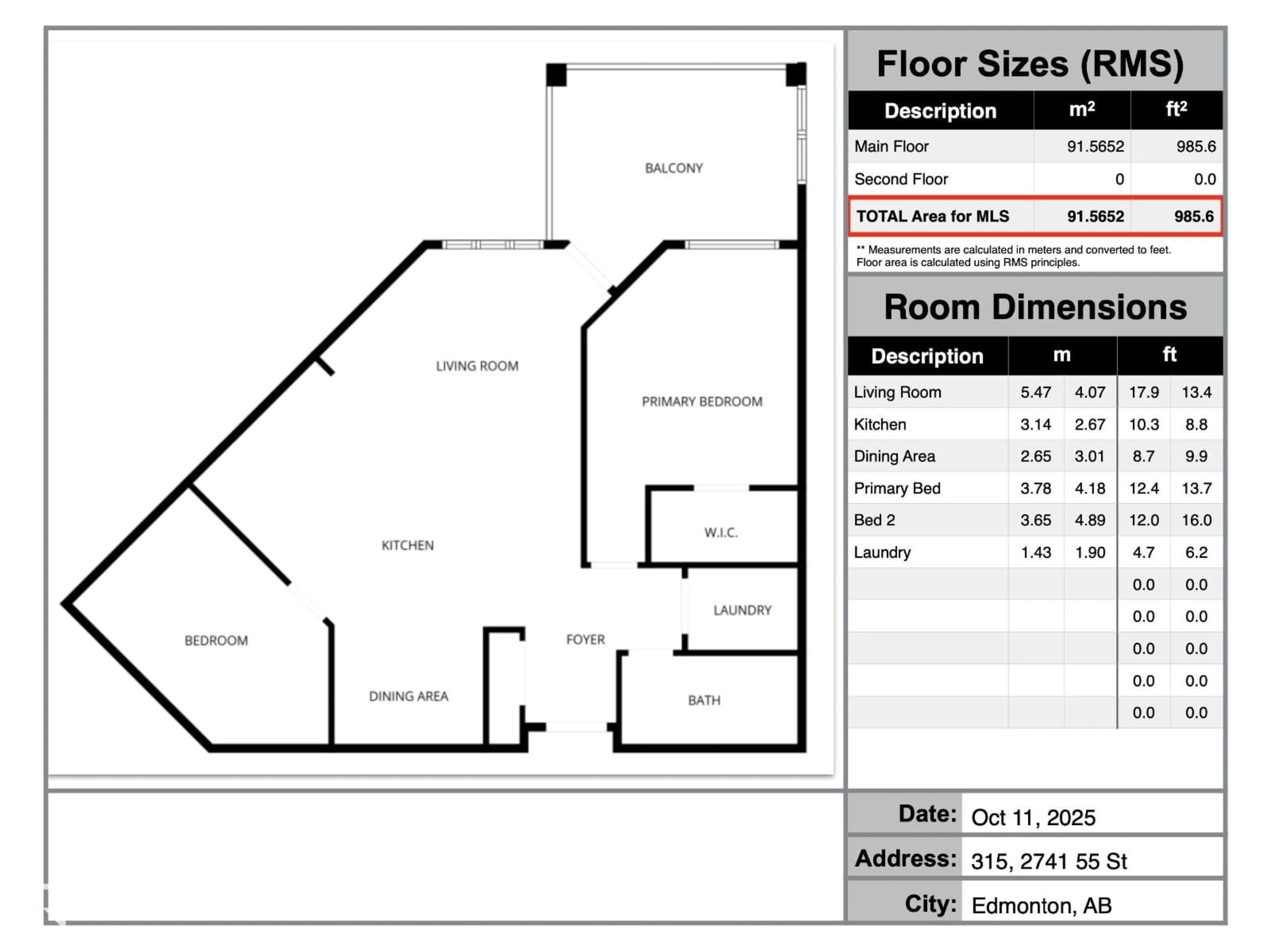 Floor plan for #315 - 2741 55 ST, Edmonton Alberta T6L7G7